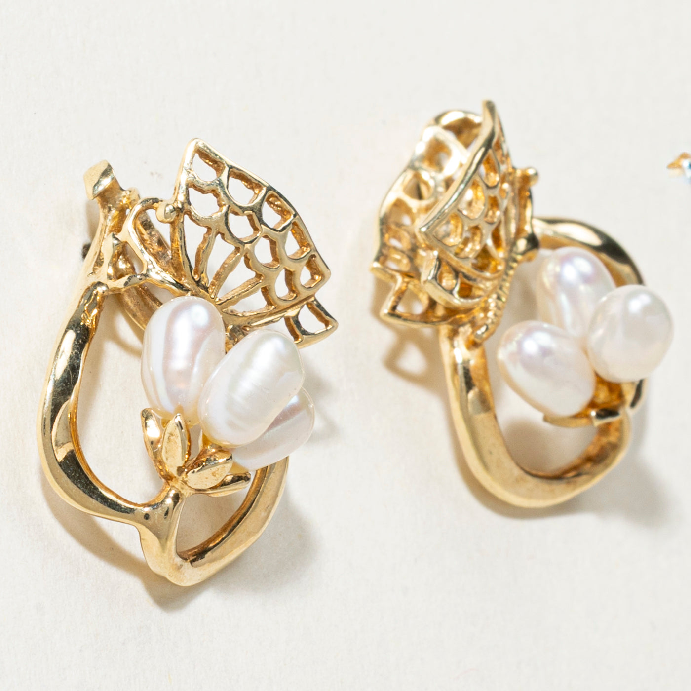 14K Pearl Cluster Floral Stud Earrings