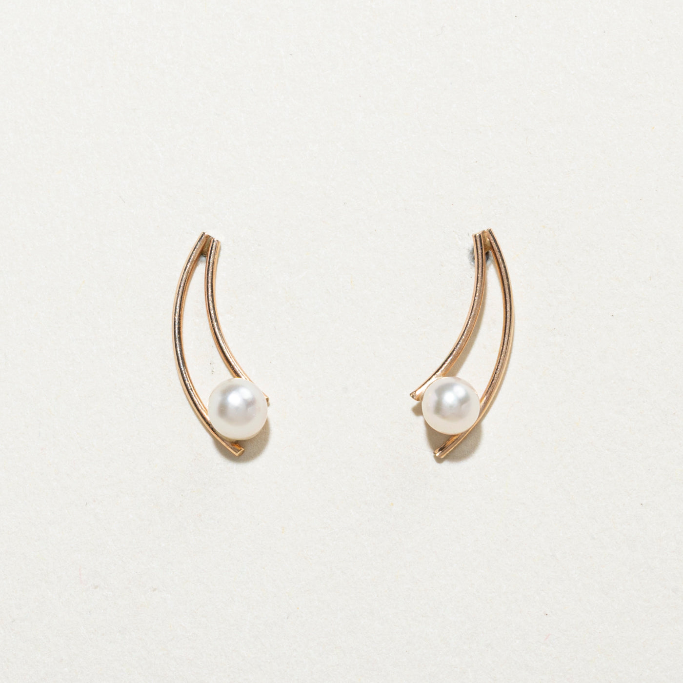 10K Pearl Abstract Stud Earrings