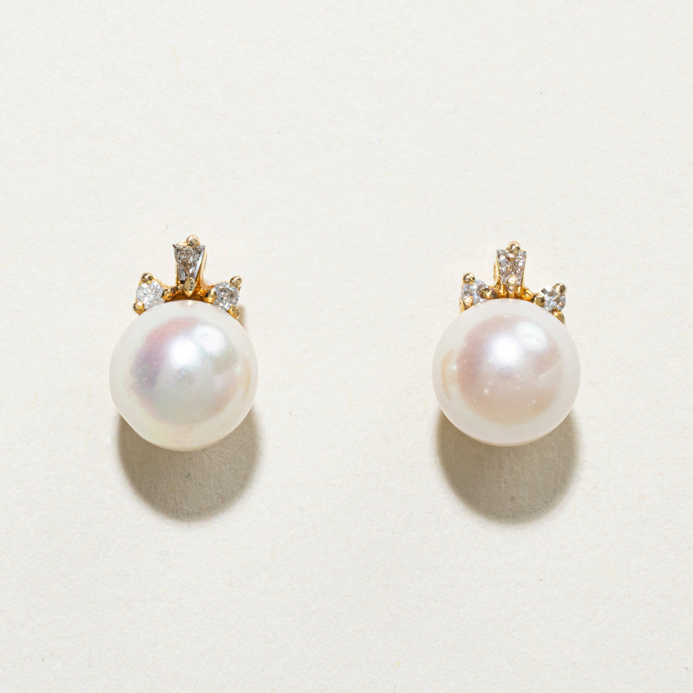 14K Pearl & Diamond Accented Stud Earrings | 0.13ctw
