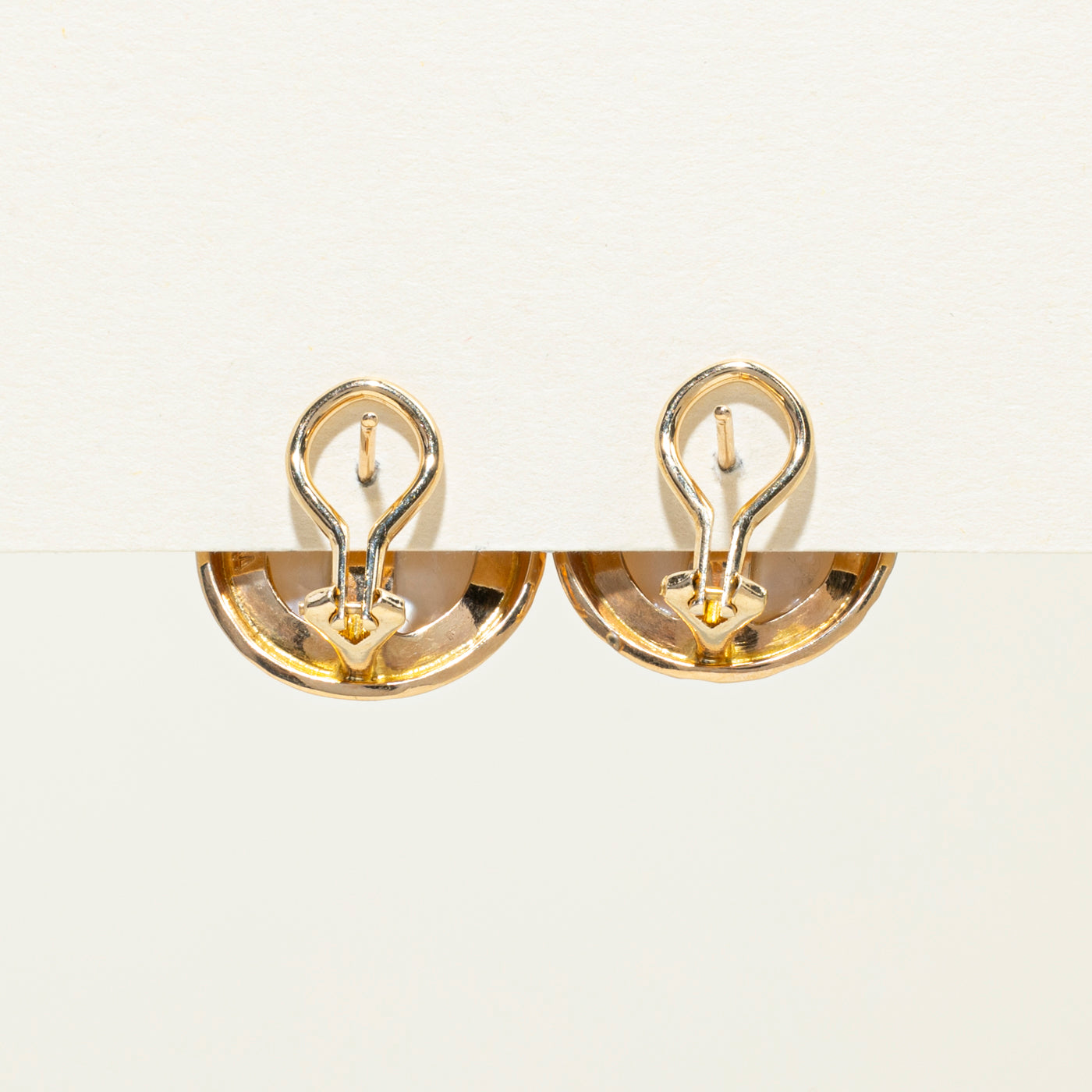 14K Bezel Set Pearl Button Stud Earrings