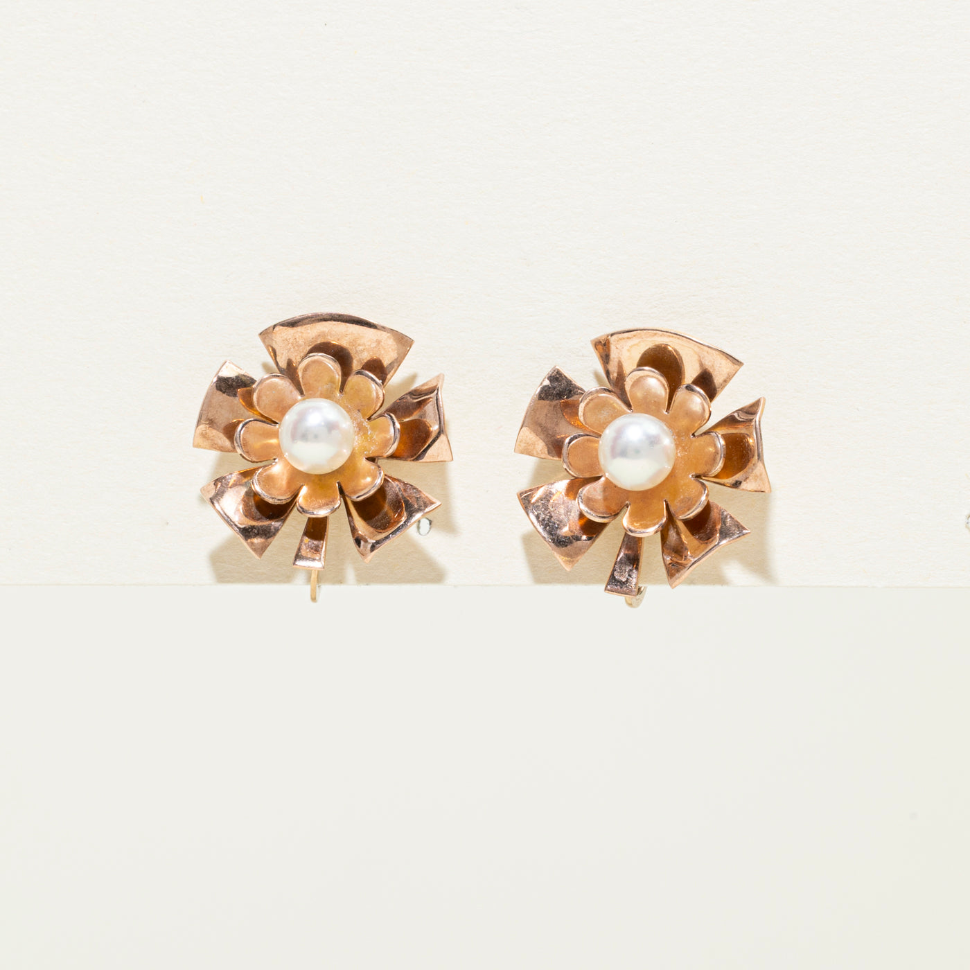 10K Pearl Floral Stud Earrings