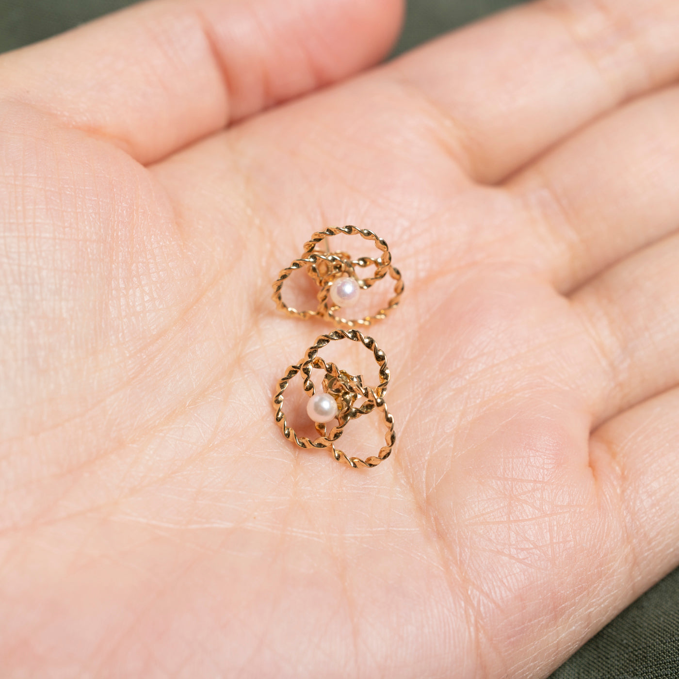 10K Pearl Geometric Stud Earrings