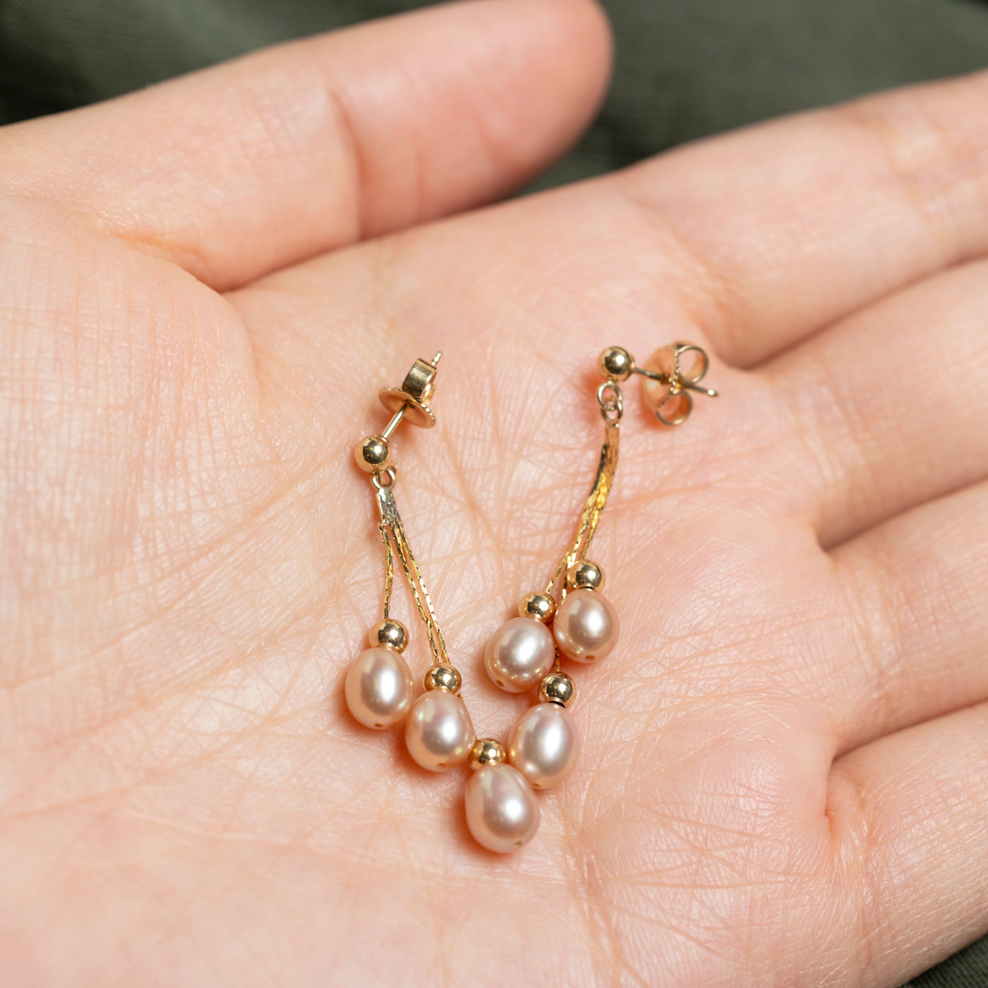14K Pink Pearl Drop Earrings
