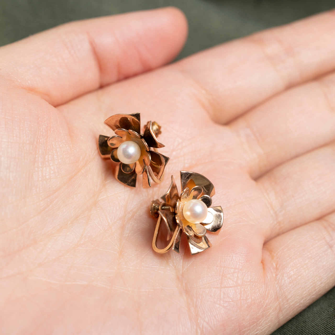 10K Pearl Floral Stud Earrings