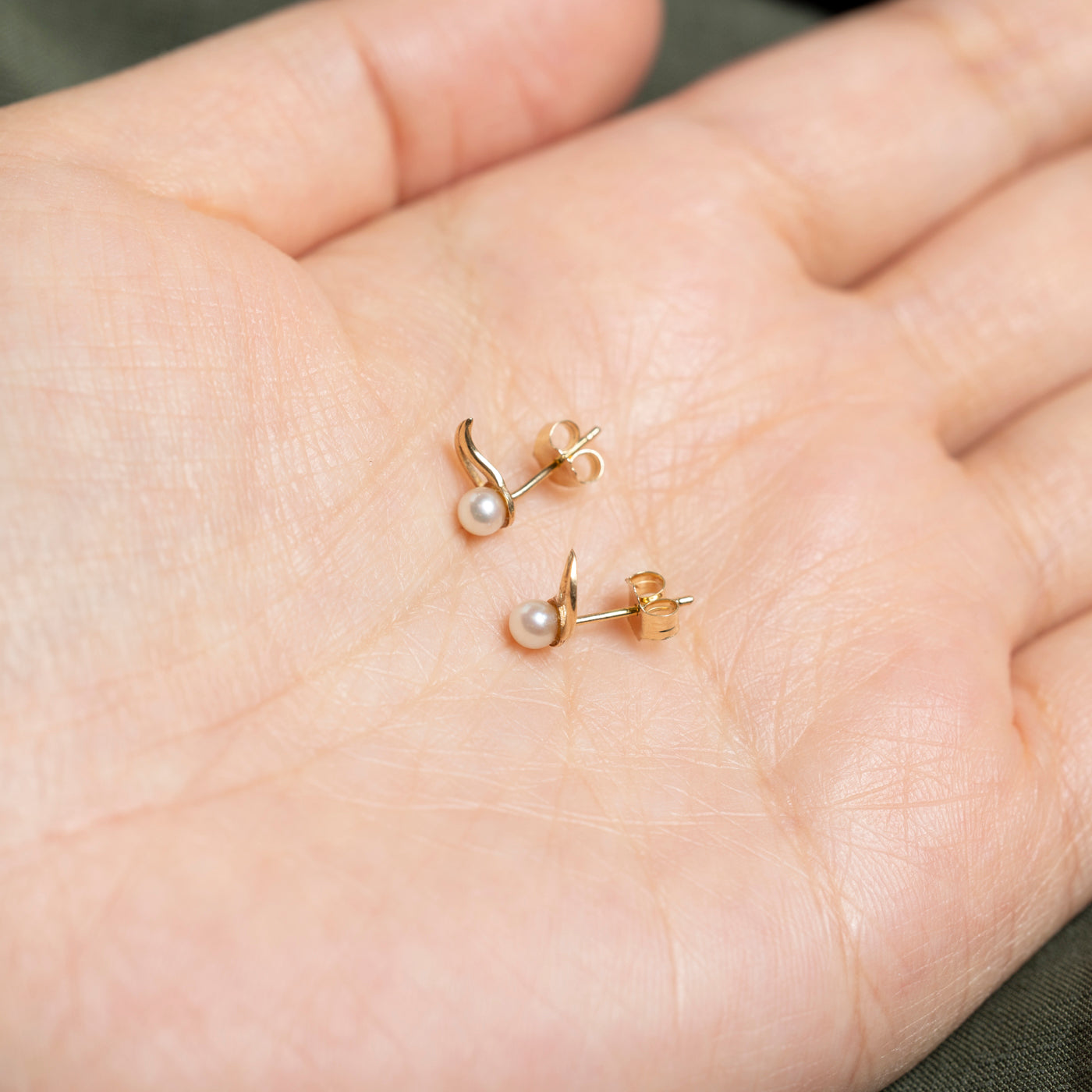 14K Pearl Abstract Stud Earrings