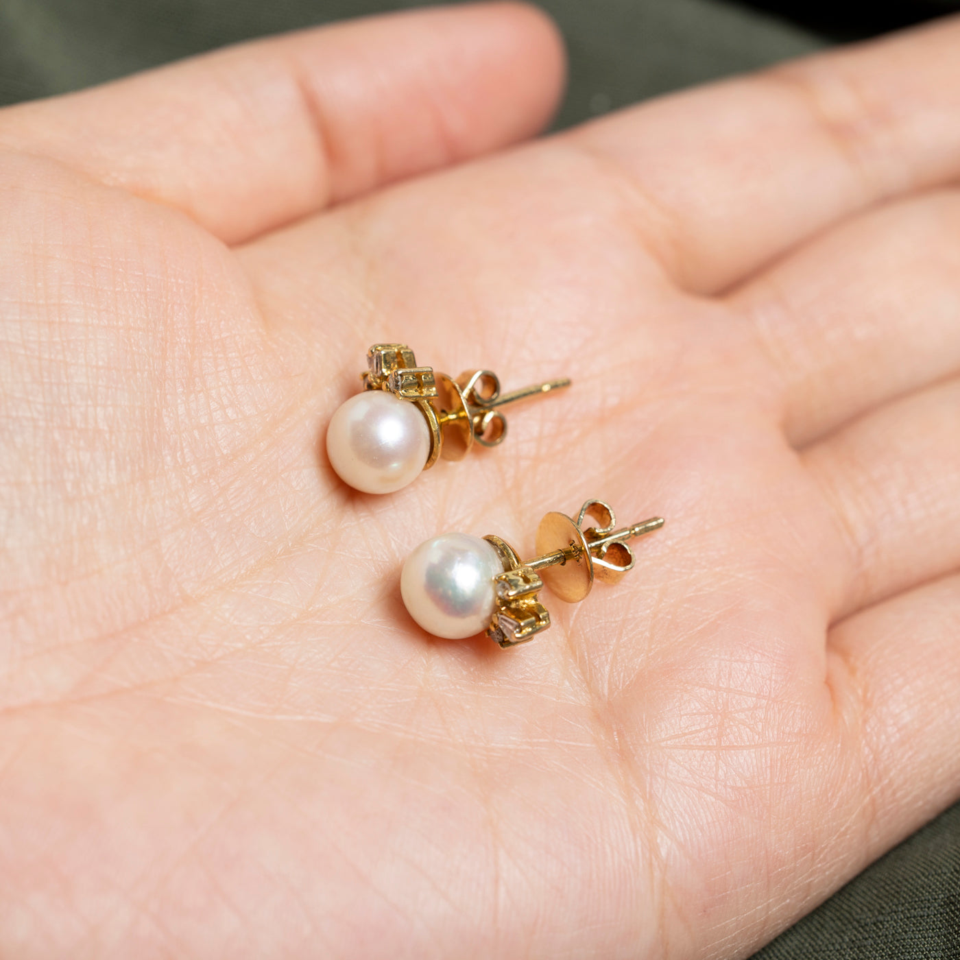 14K Pearl & Diamond Accented Stud Earrings | 0.13ctw