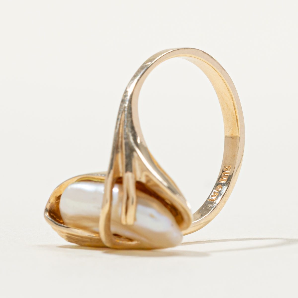 10k Solitaire Baroque Pearl Abstract Cocktail Ring | SZ 6