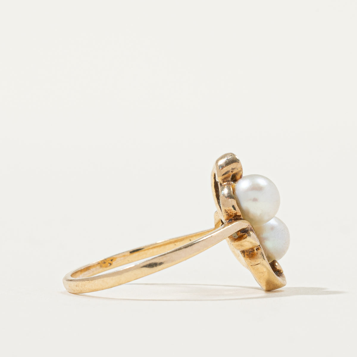 10k Two Stone Pearl Scrollwork Ring | SZ 5