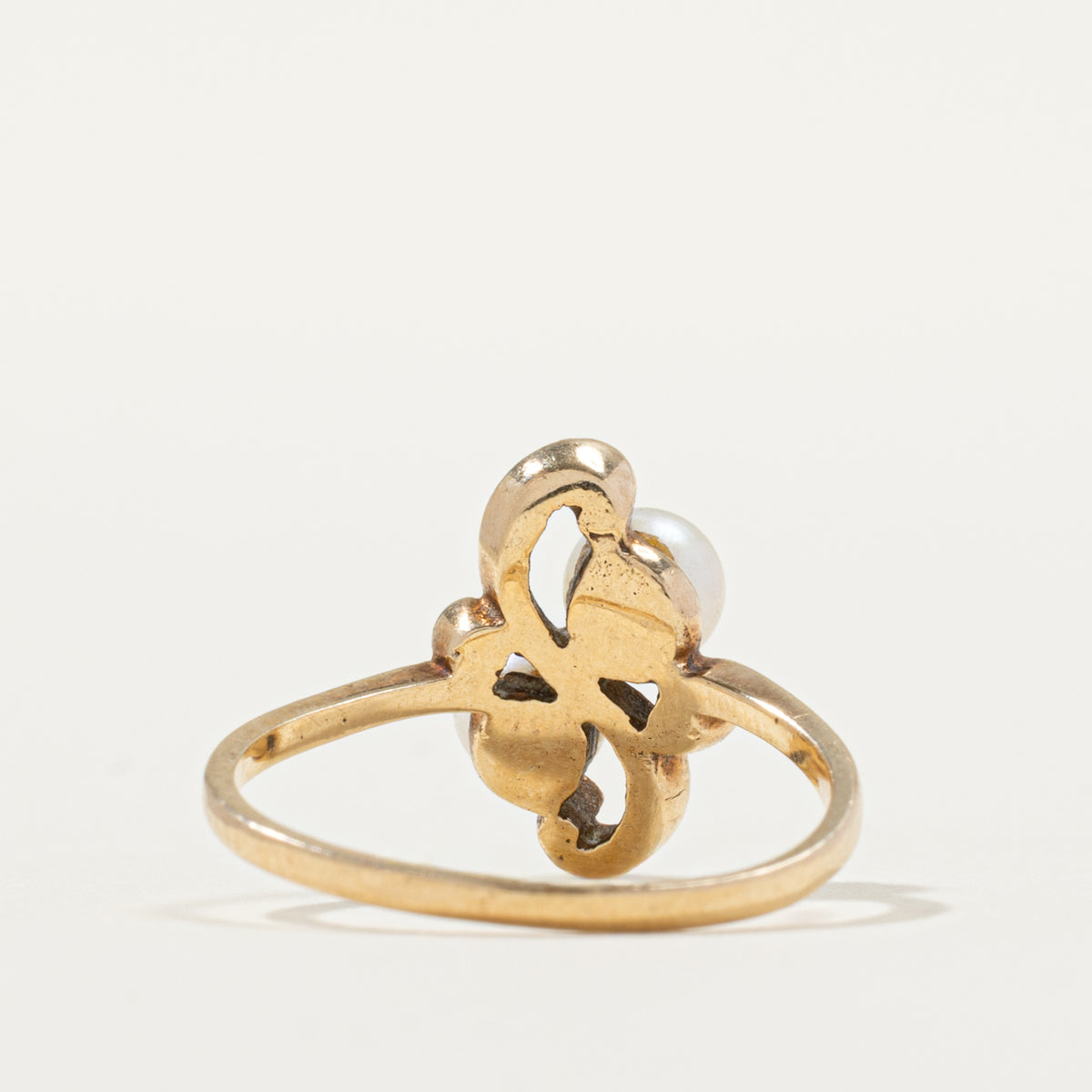 10k Two Stone Pearl Scrollwork Ring | SZ 5