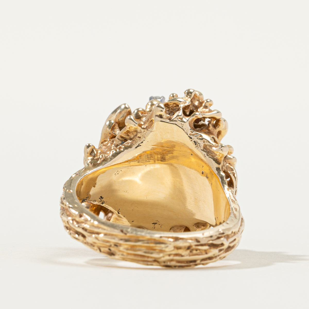 14k Pearl & Diamond Accented Nuggety Cocktail Ring | 0.06ctw | SZ 6