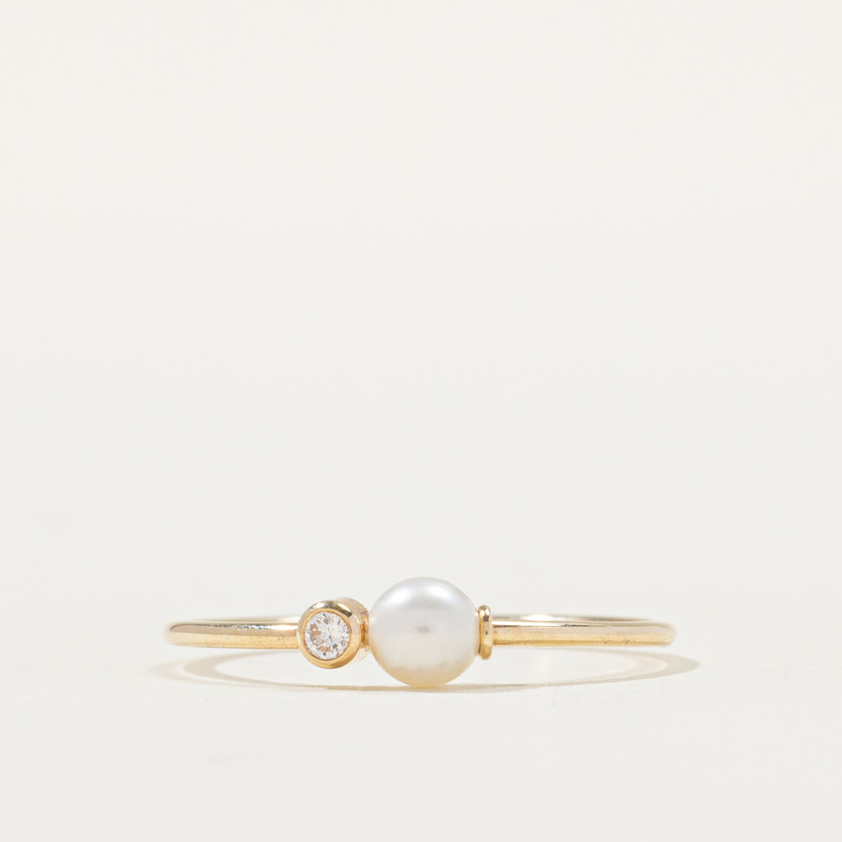 14k Two Stone Diamond & Pearl Ring | 0.02ctw | SZ 4.75