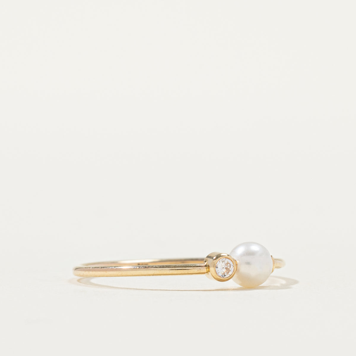 14k Two Stone Diamond & Pearl Ring | 0.02ctw | SZ 4.75