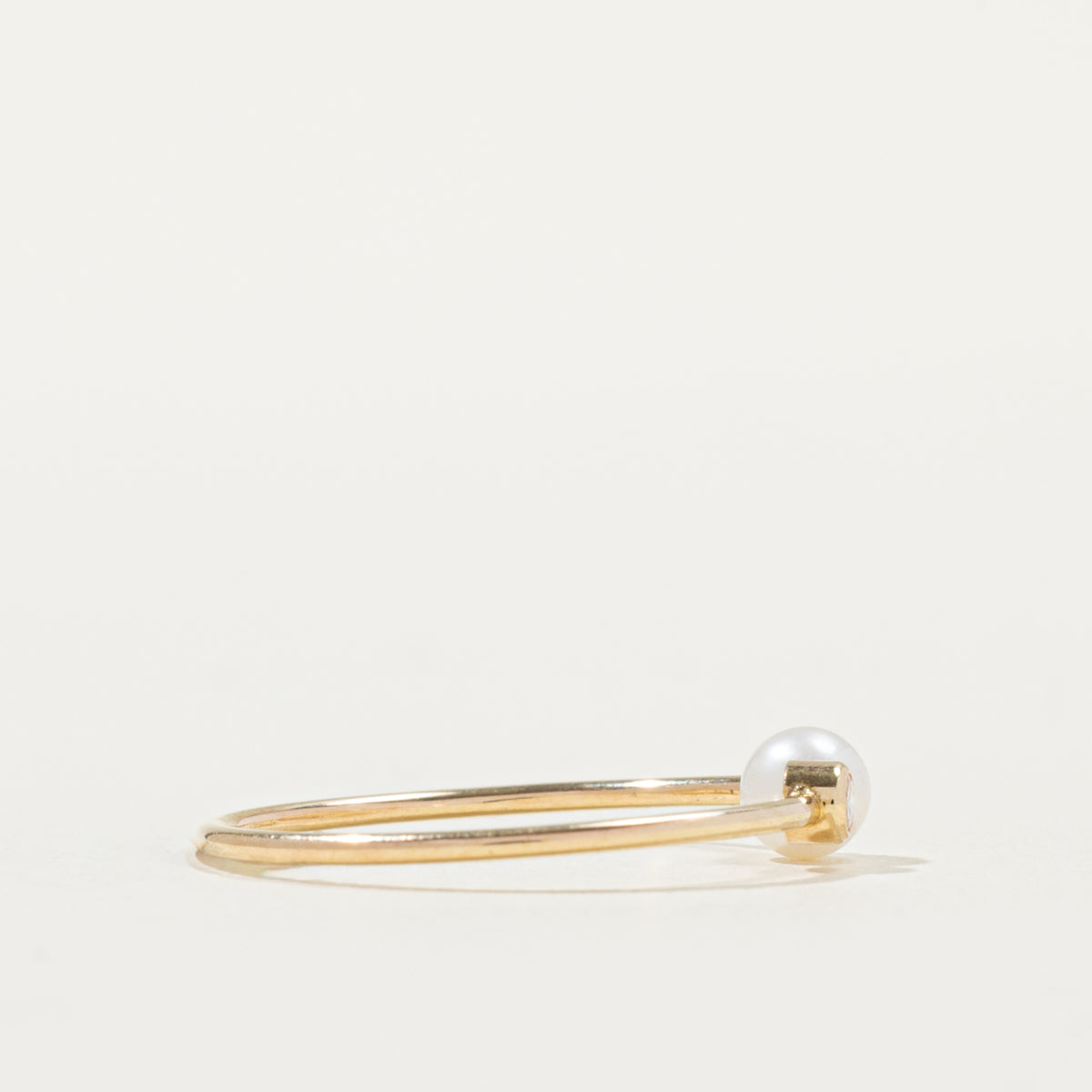 14k Two Stone Diamond & Pearl Ring | 0.02ctw | SZ 4.75