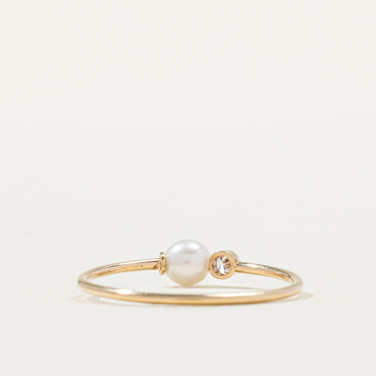 14k Two Stone Diamond & Pearl Ring | 0.02ctw | SZ 4.75