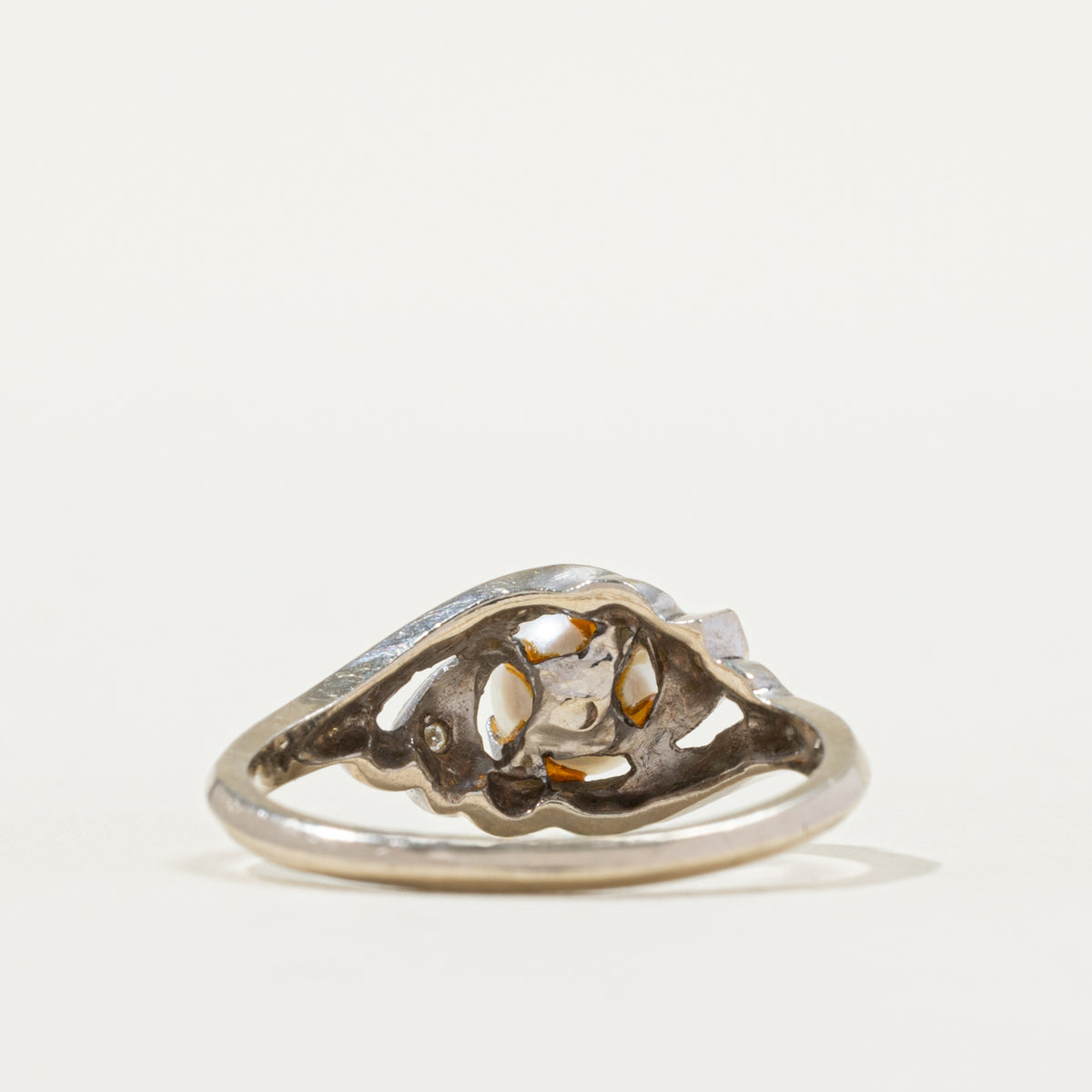 14k Pearl & Diamond Accented Milgrain Bypass Ring | 0.02ctw | SZ 7