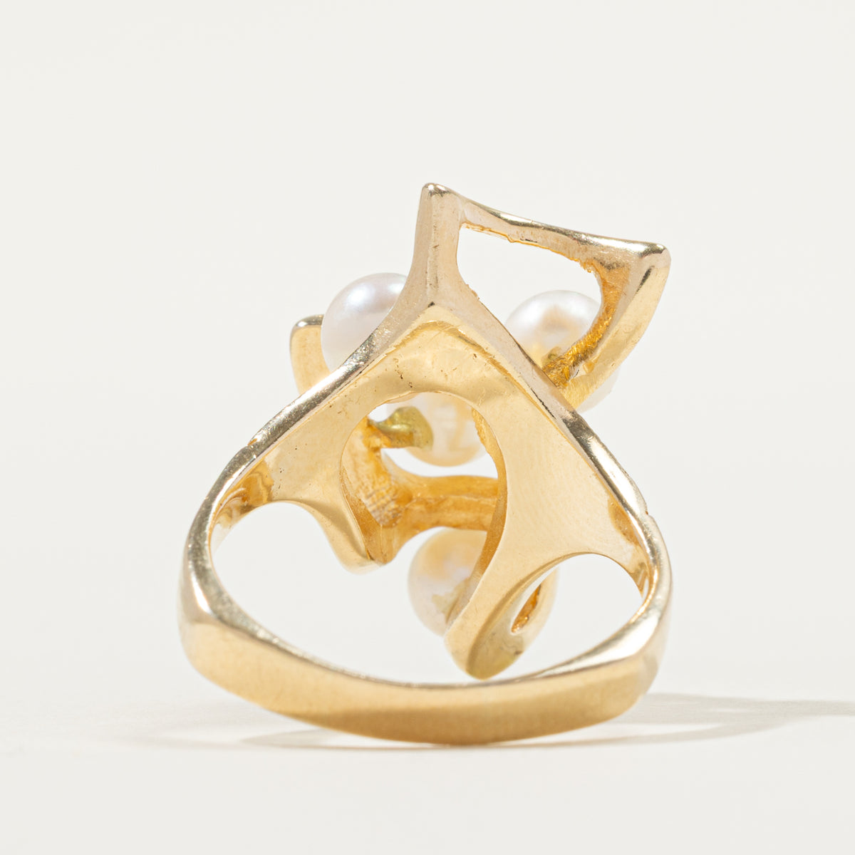 14k Pearl & Diamond Textured Abstract Cocktail Ring | 0.04ctw | SZ 8.75