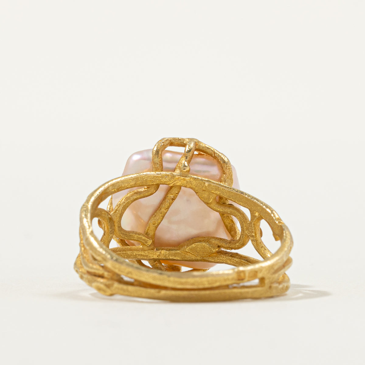 20k Solitaire Pearl Openwork & Nuggety Cocktail Ring | SZ 8.25