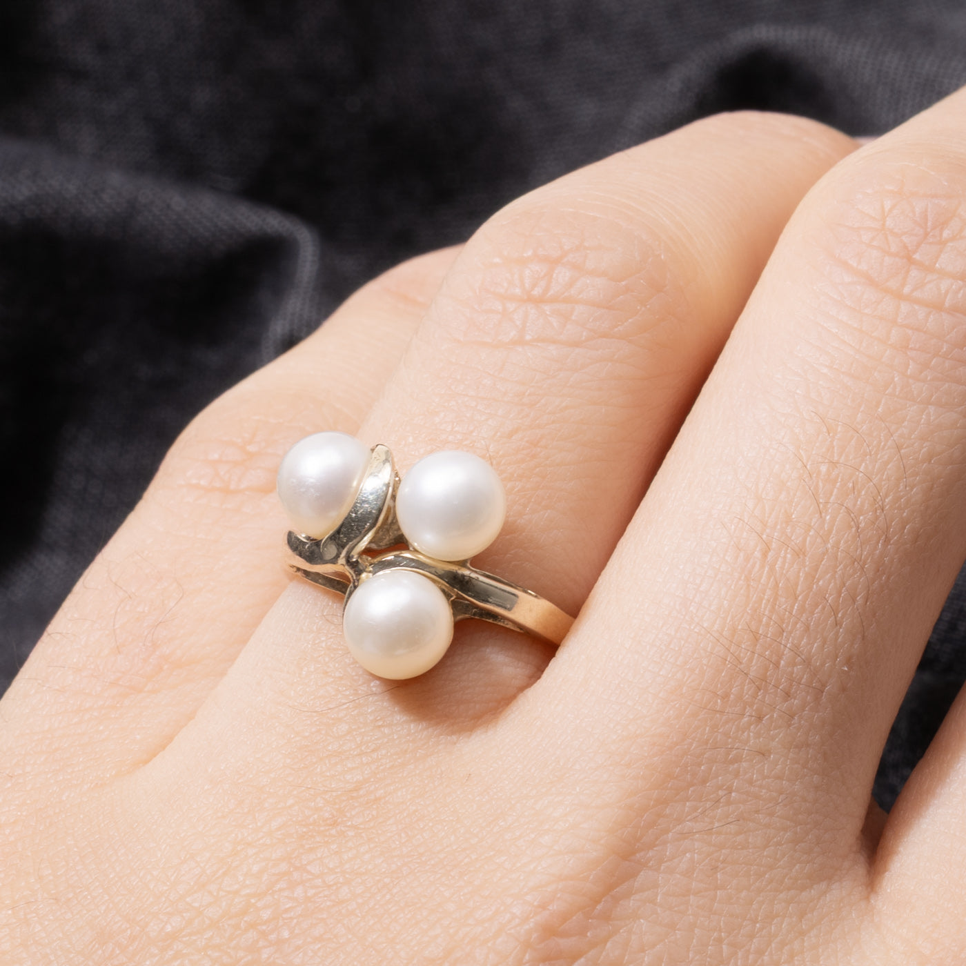 10k Three Stone Pearl Cluster Ring | SZ 5.5