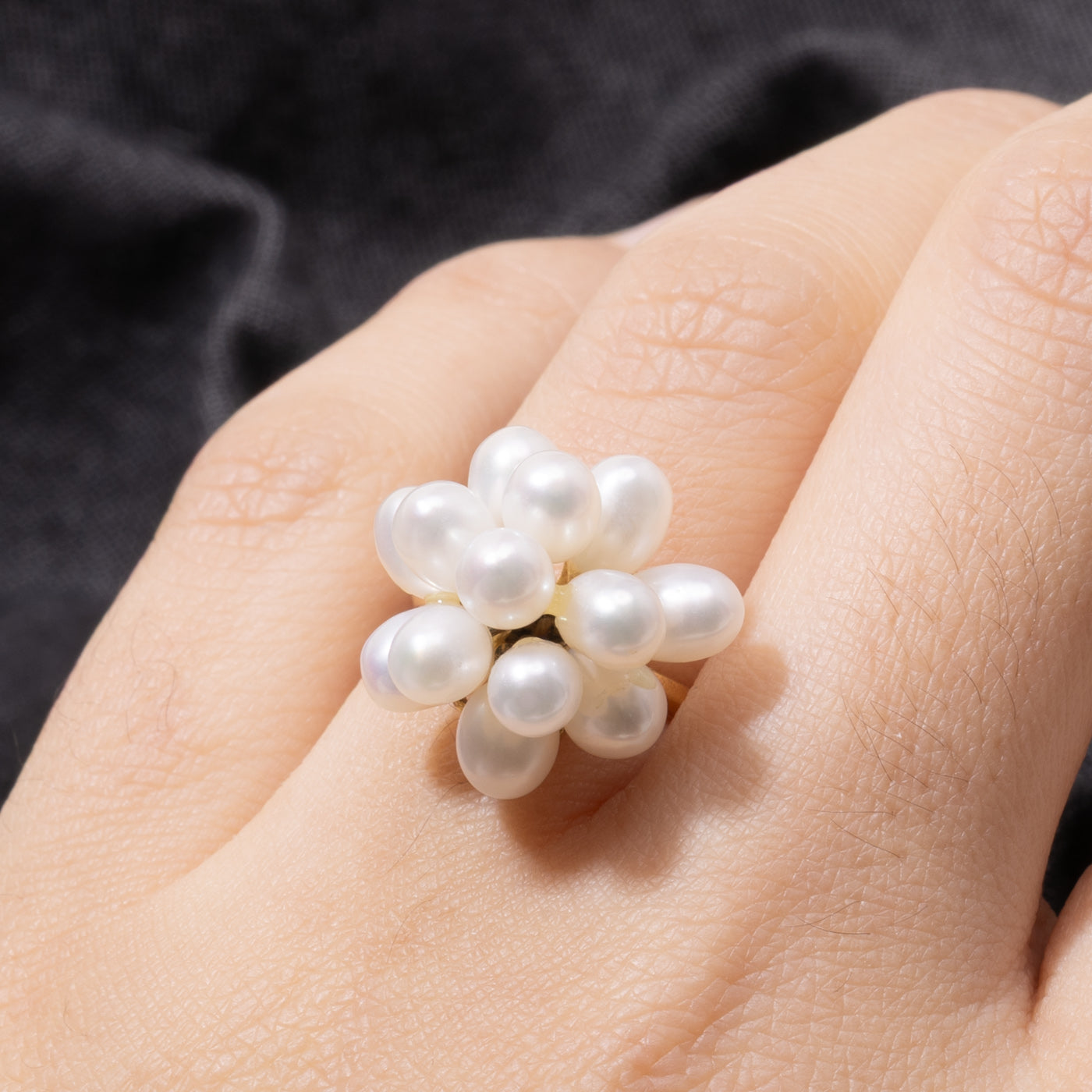 14k Pearl Cluster Floral Cocktail Ring | SZ 5