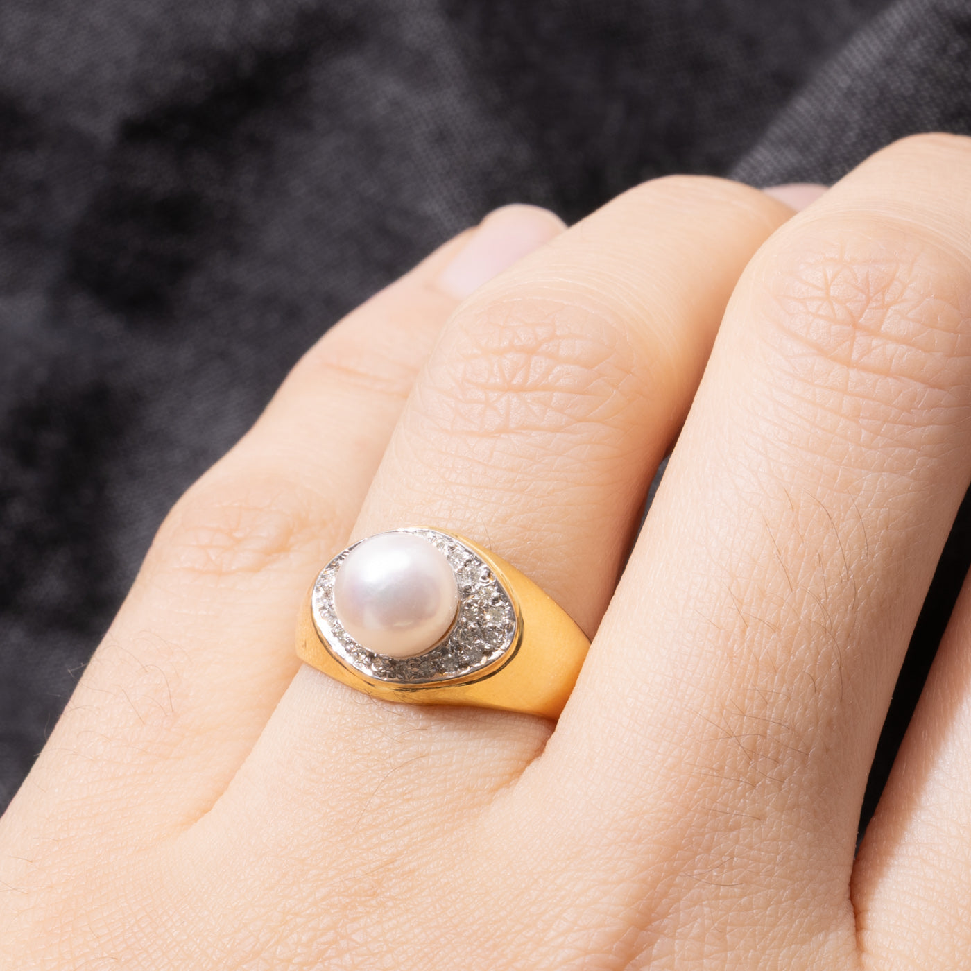 14k Pearl & Diamond Halo Chunky Ring | SZ 6.25