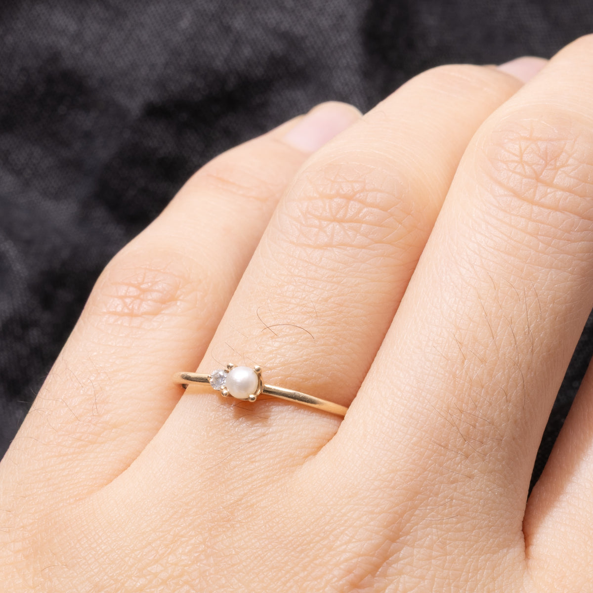 14k Pearl & Diamond Petite Toi et Moi Ring | SZ 7.25
