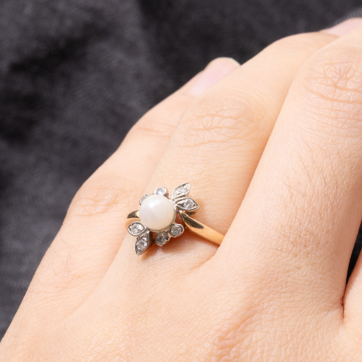 14k Pearl & Diamond Floral Cluster Ring | SZ 5.75