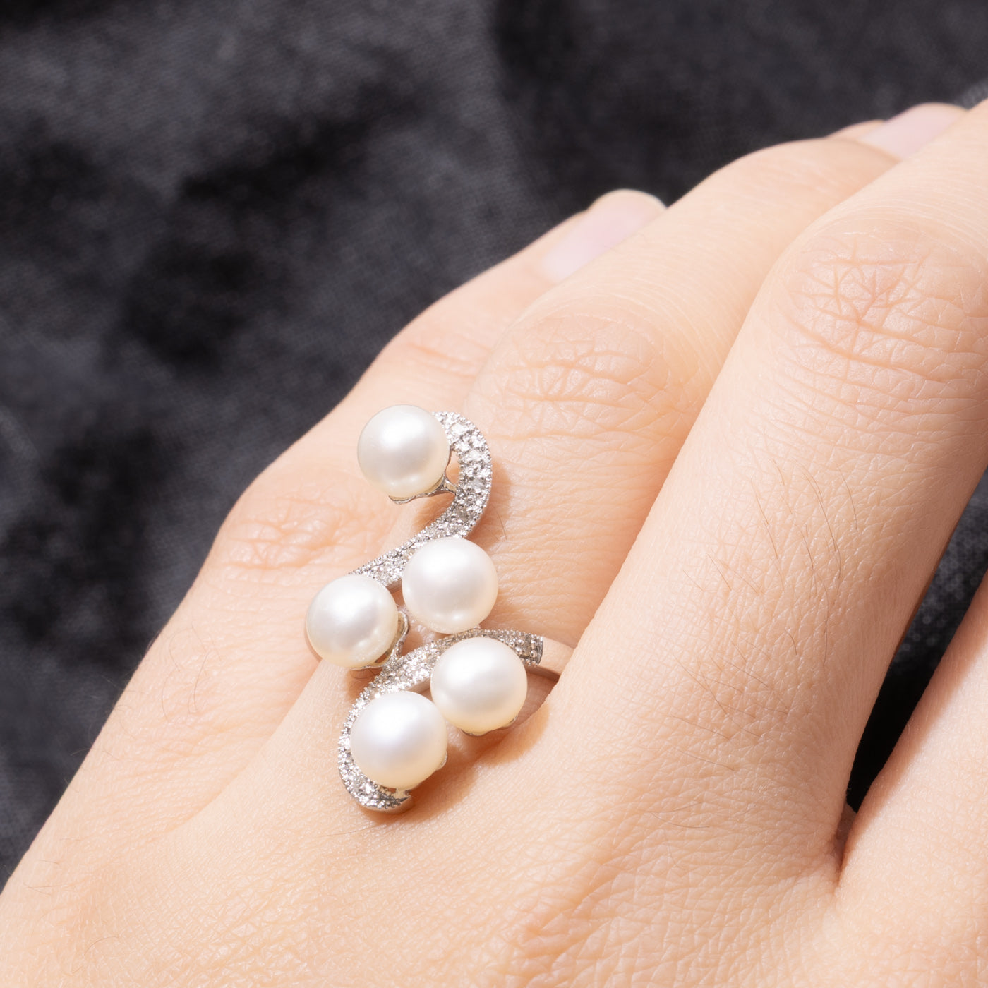 14k Pearl & Diamond Swirl Cocktail Ring | SZ 7.25