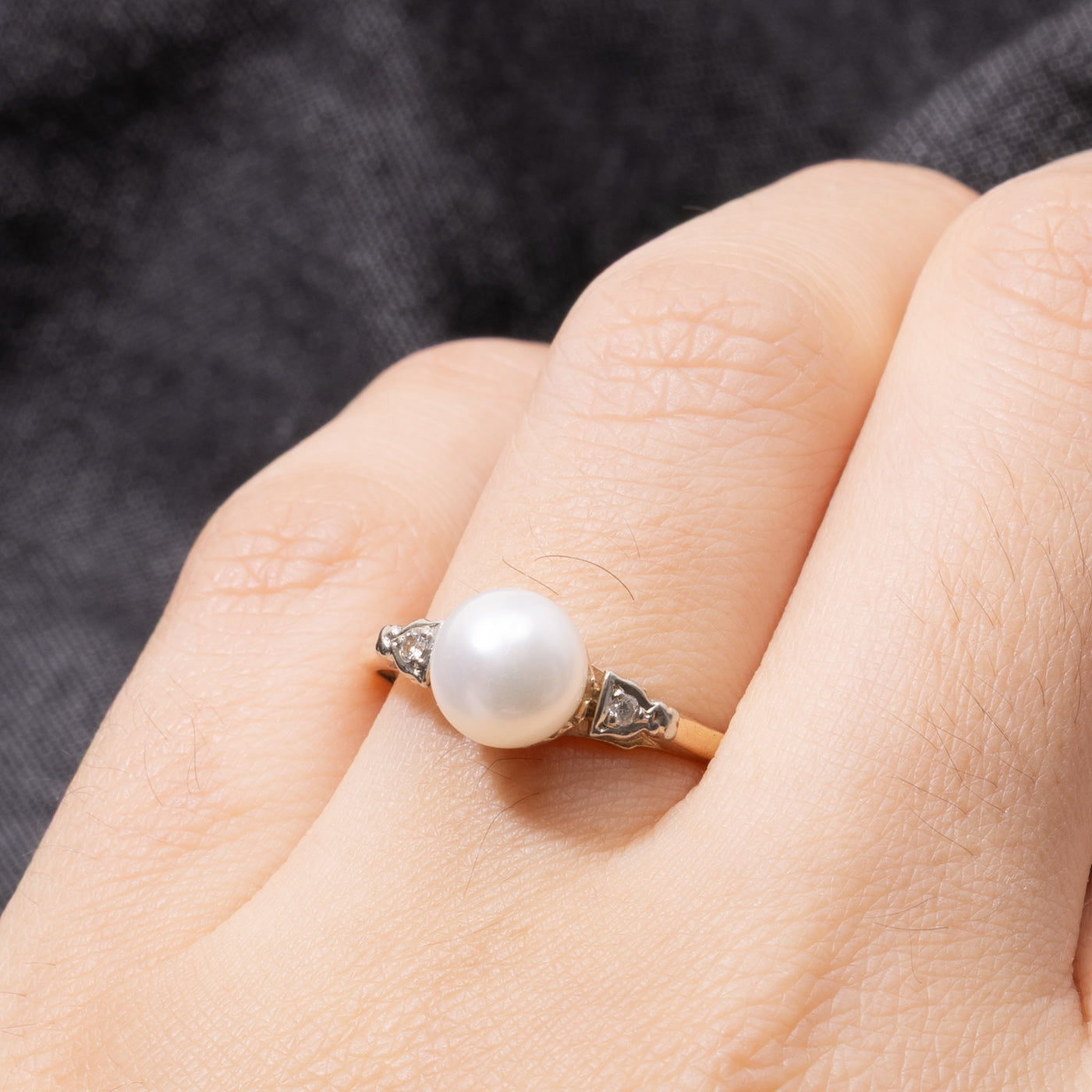 10k Pearl & Diamond Textured Ring | SZ 7.75