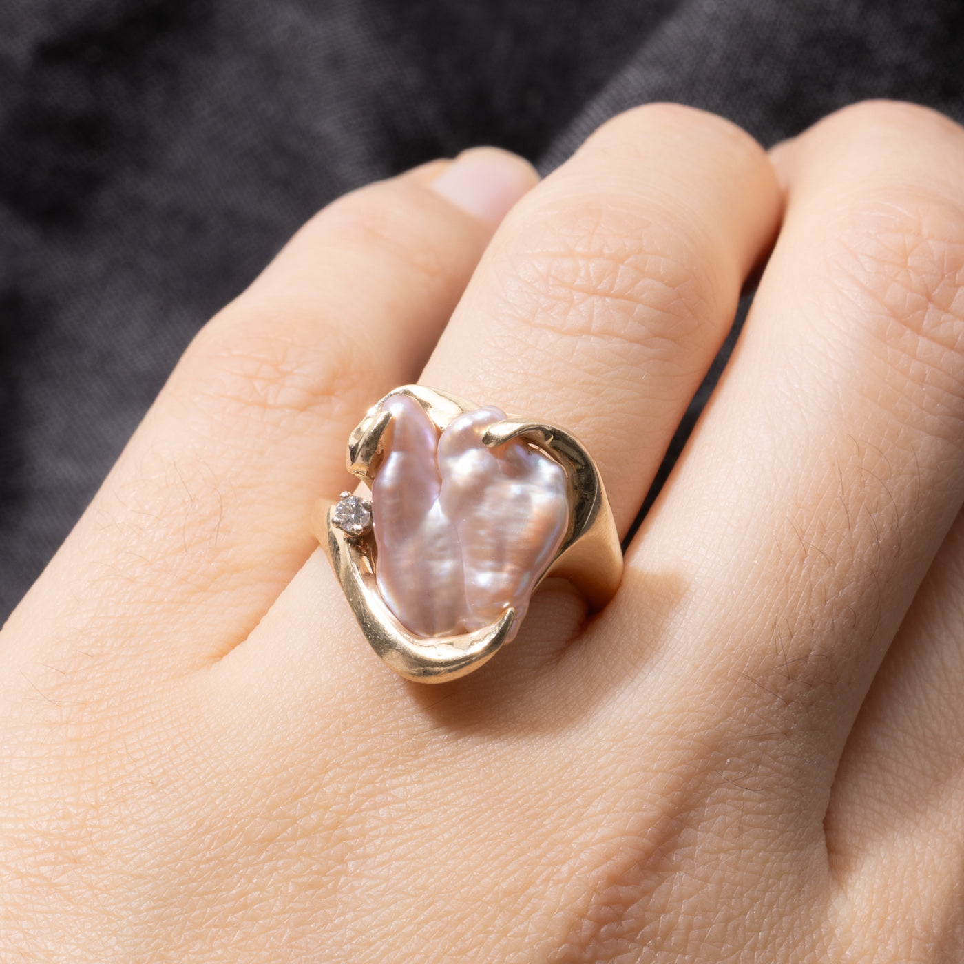 14k Baroque Pearl & Diamond Ring | SZ 7.5