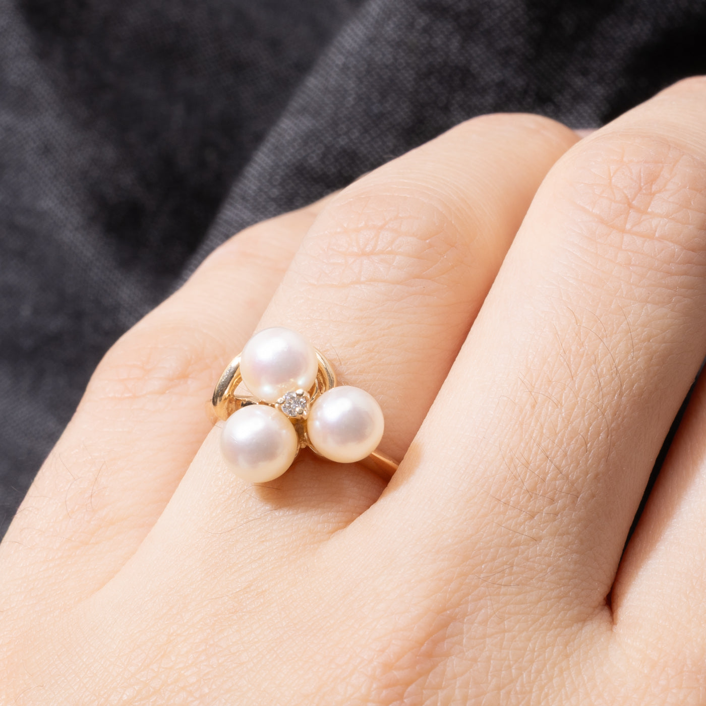 14k Three Stone Pearl & Diamond Cluster Ring | SZ 5.75