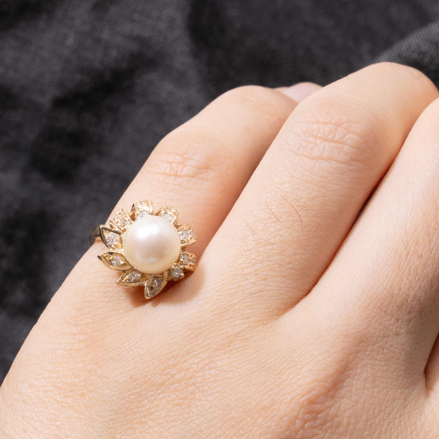 14k Pearl & Diamond Floral Cocktail Ring | SZ 3.5