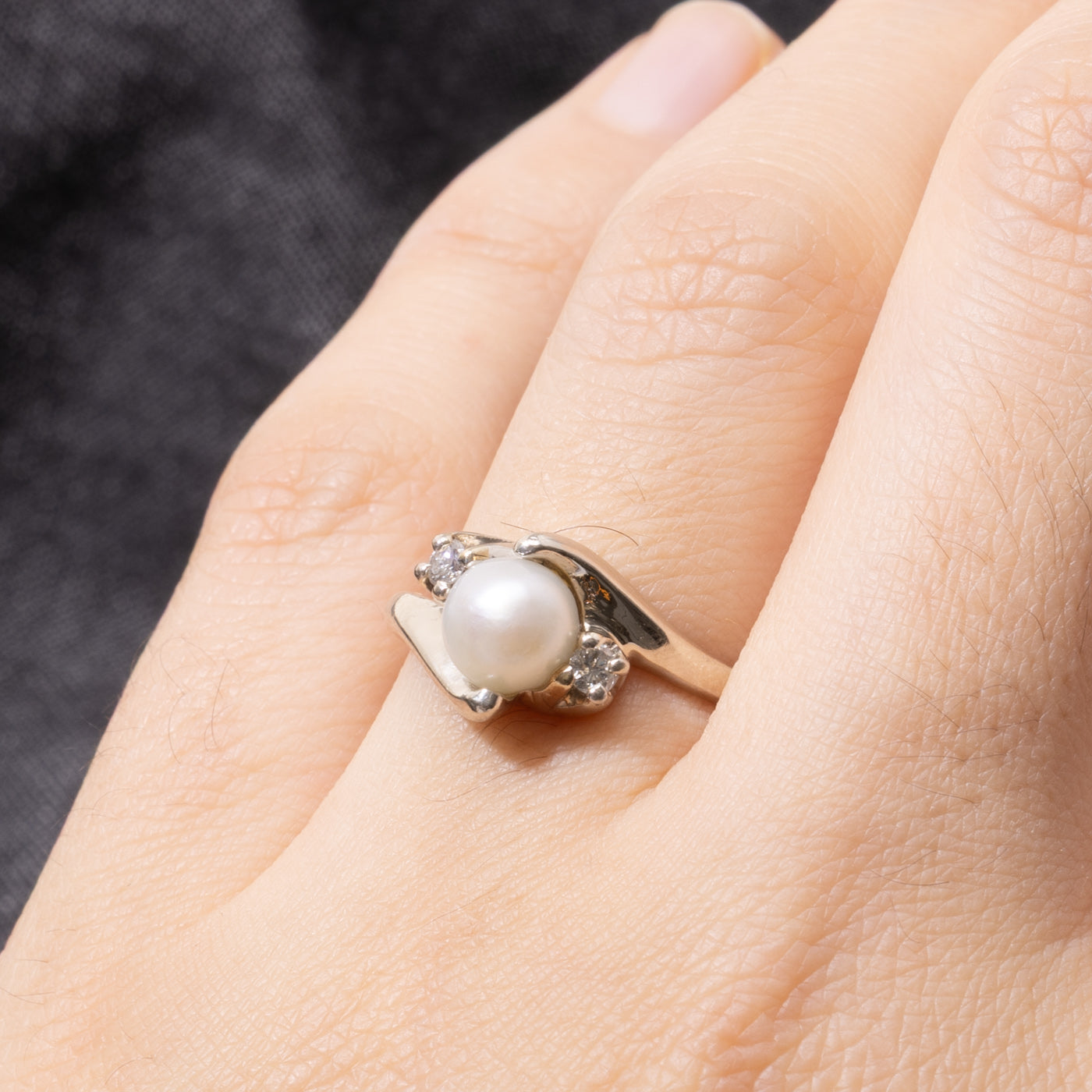 'Courtship' 10k Pearl & Diamond Accented Bypass Ring | SZ 6.5