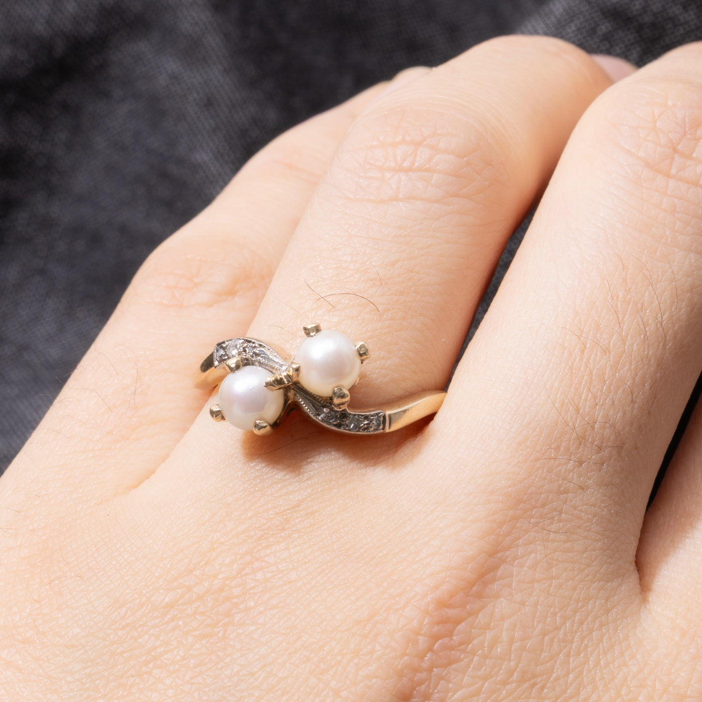 10k Pearl & Diamond Toi et Moi Ring | SZ 8.5