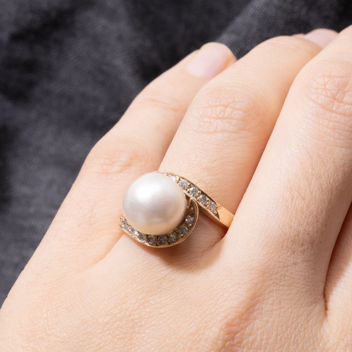 14k Pearl & Diamond Bypass Ring | SZ 8.5