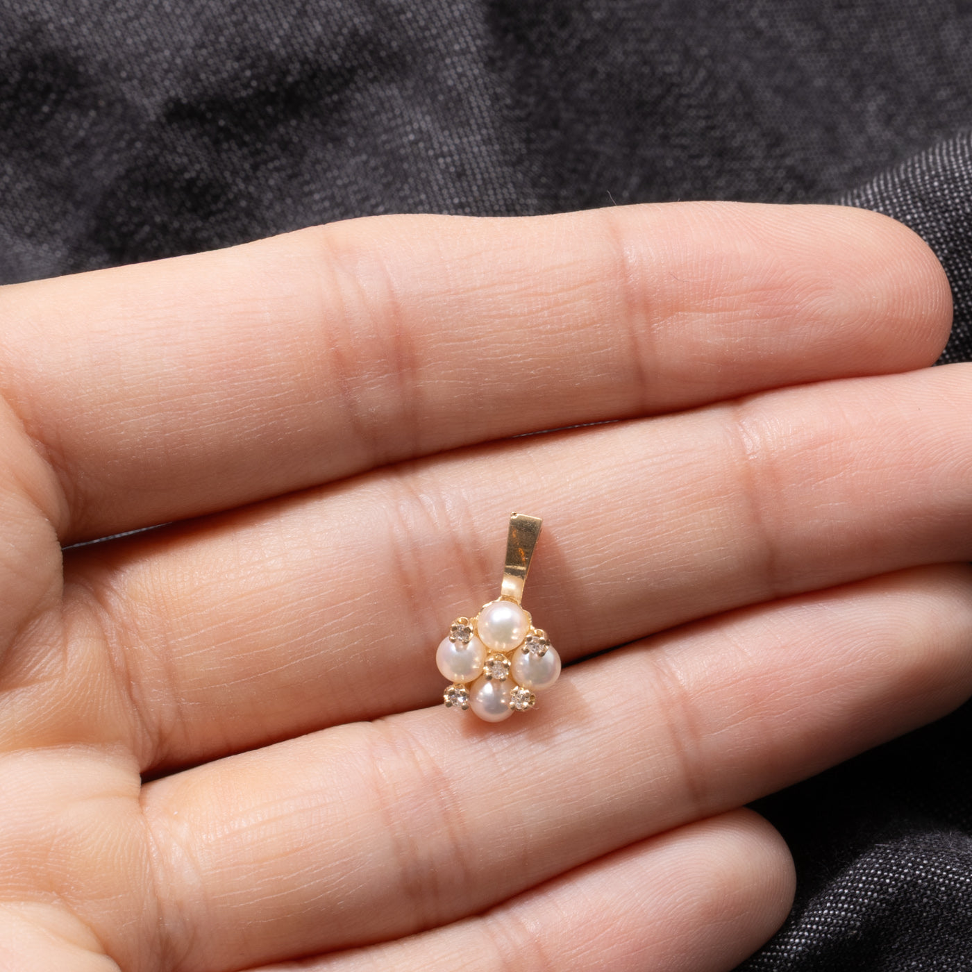 14k Pearl & Diamond Cluster Pendant