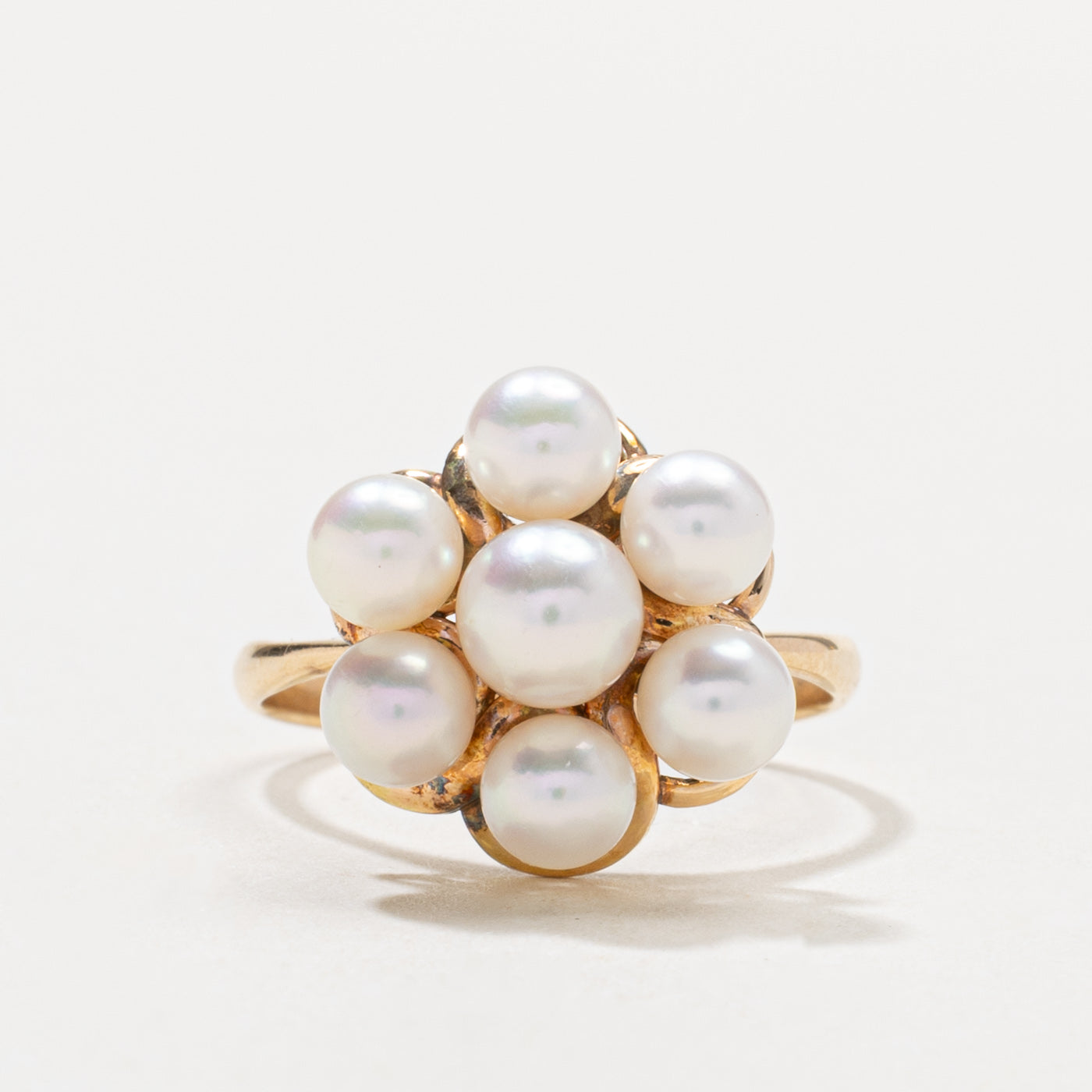 14k Pearl Floral Cluster Cocktail Ring | SZ 7