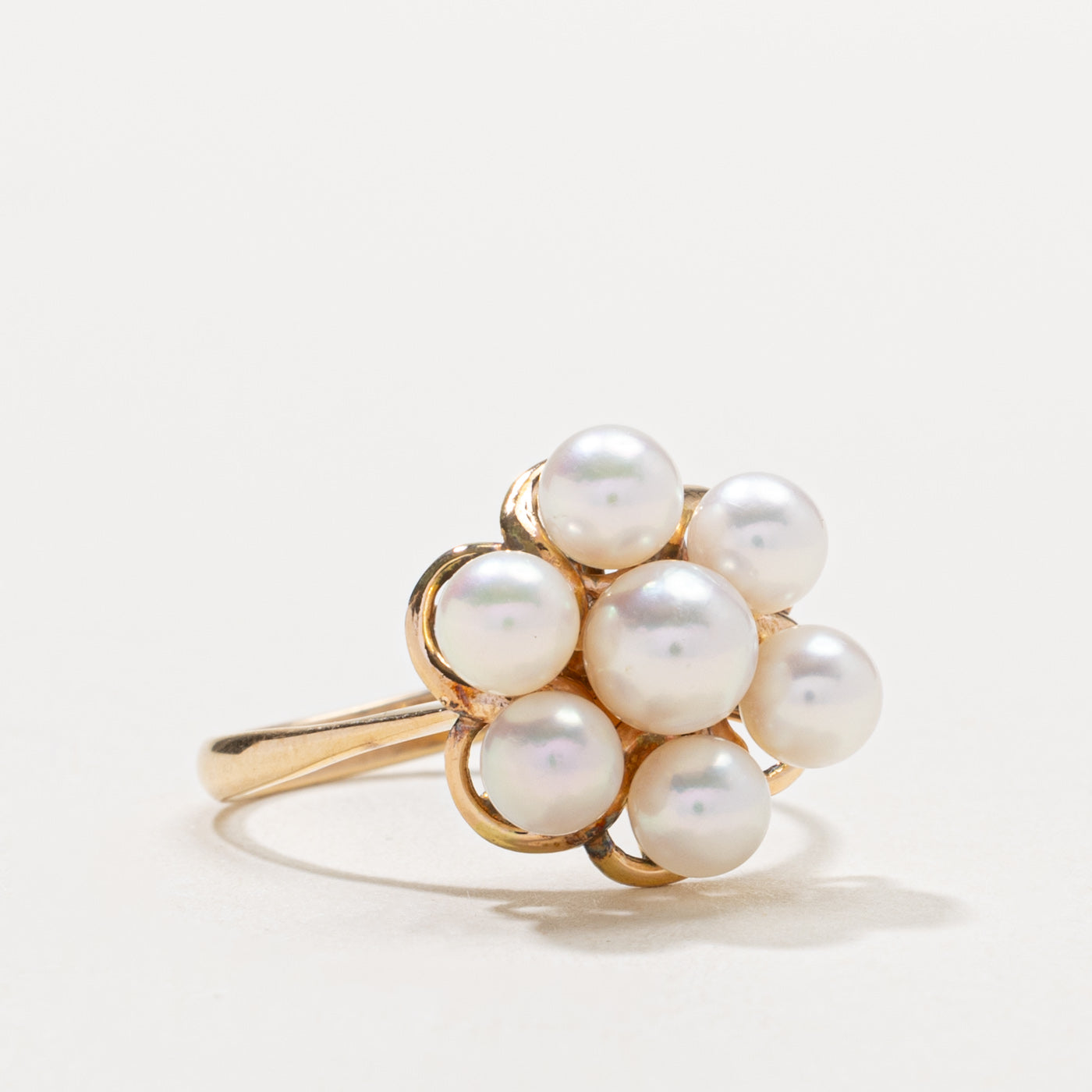14k Pearl Floral Cluster Cocktail Ring | SZ 7