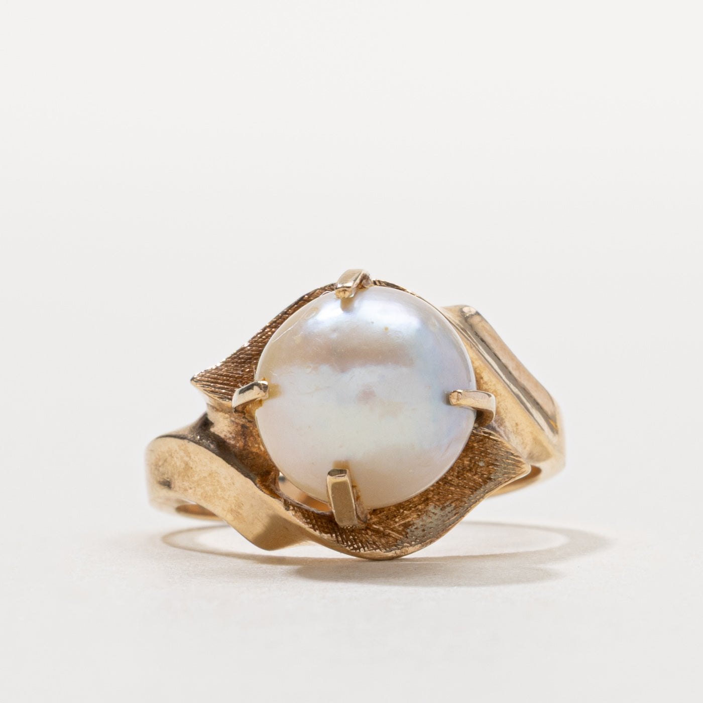 10k Prong Set Pearl Bypass Ring | SZ 6.75