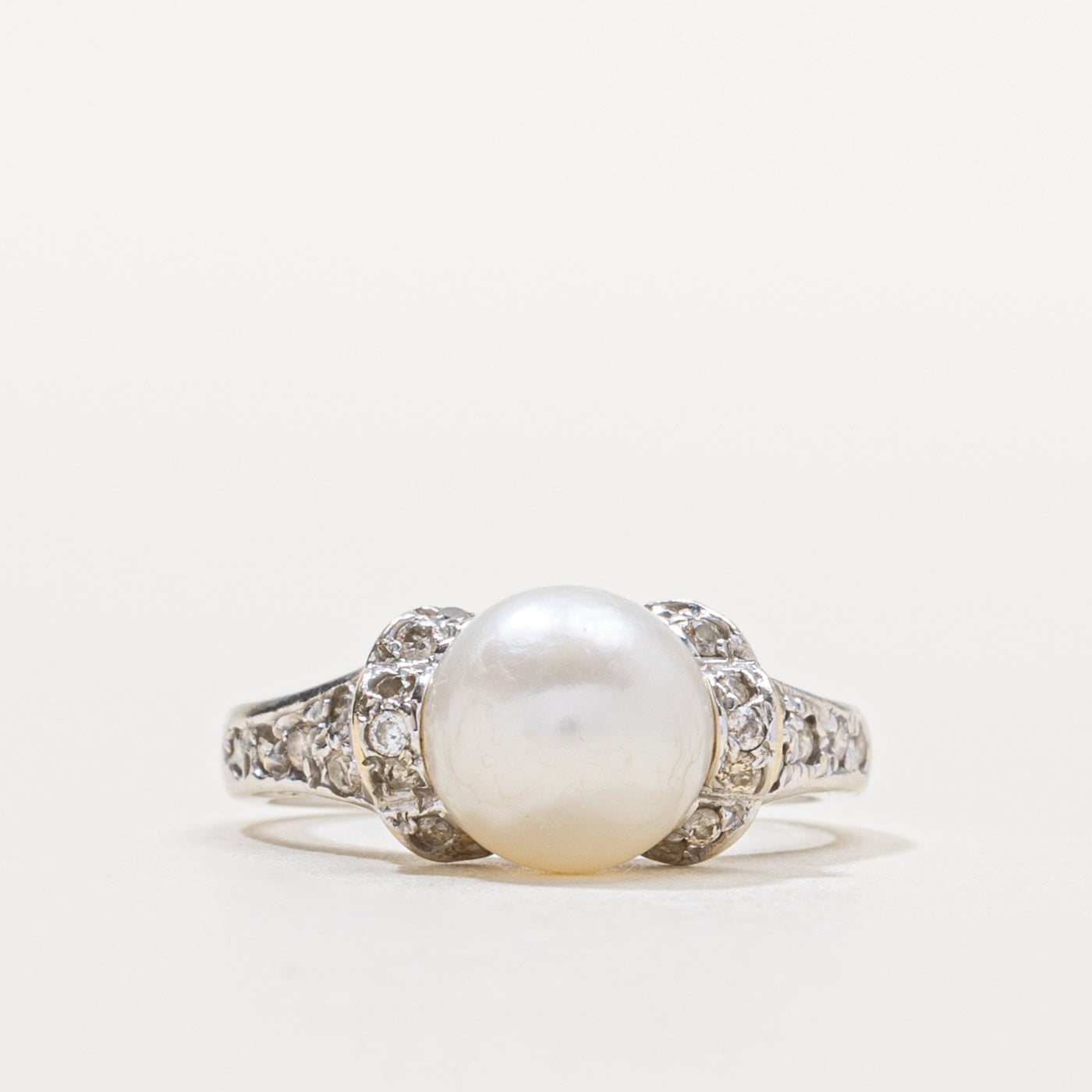 18k Pearl & Diamond Ornate Detailed Ring | SZ 5.25