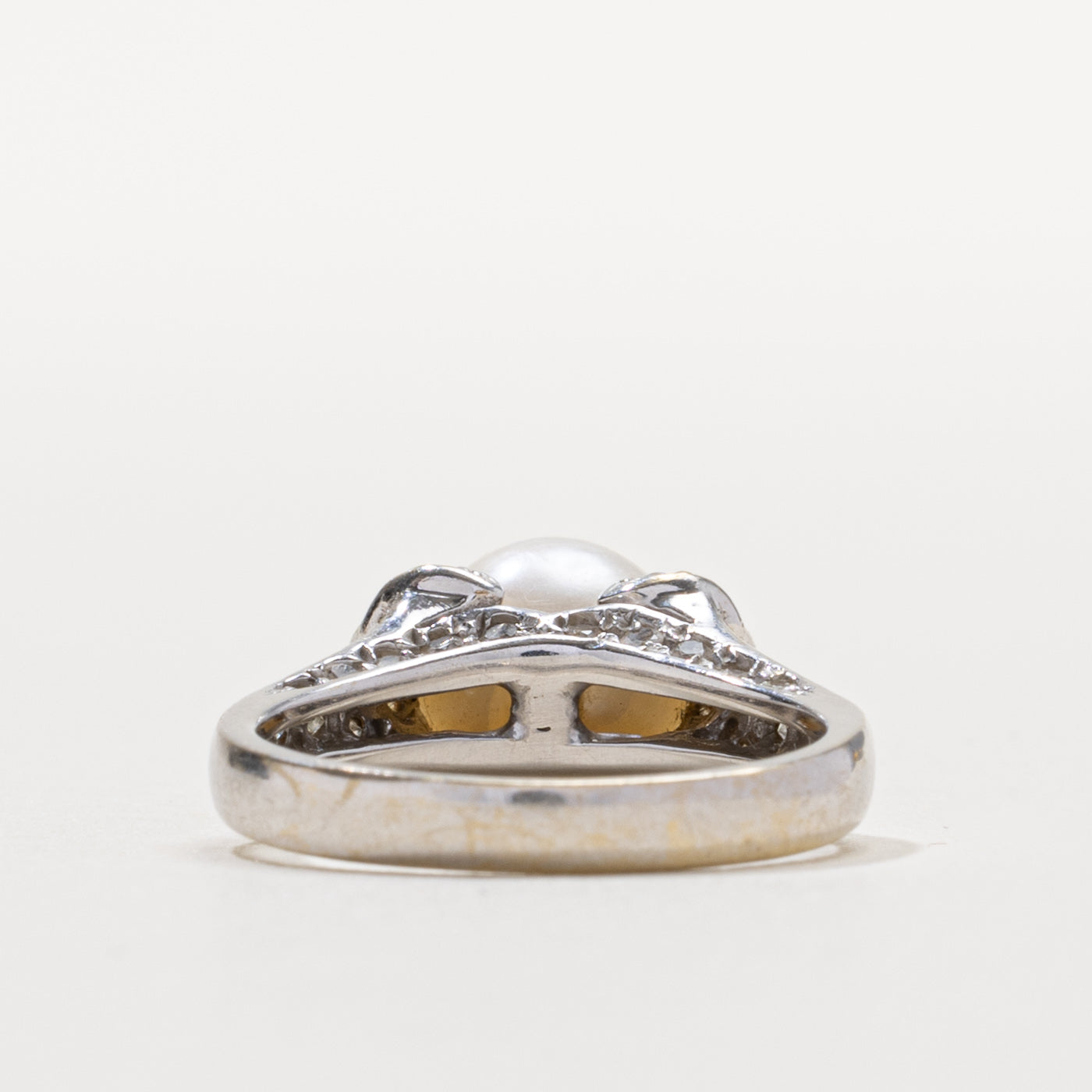 18k Pearl & Diamond Ornate Detailed Ring | SZ 5.25