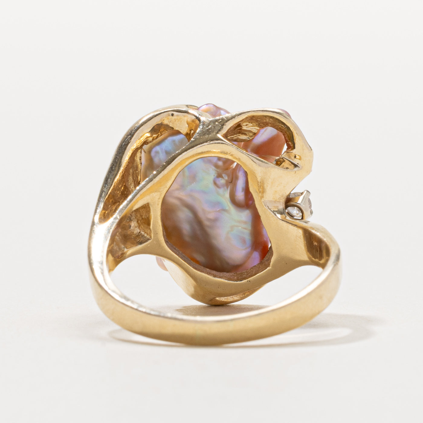 14k Baroque Pearl & Diamond Ring | SZ 7.5