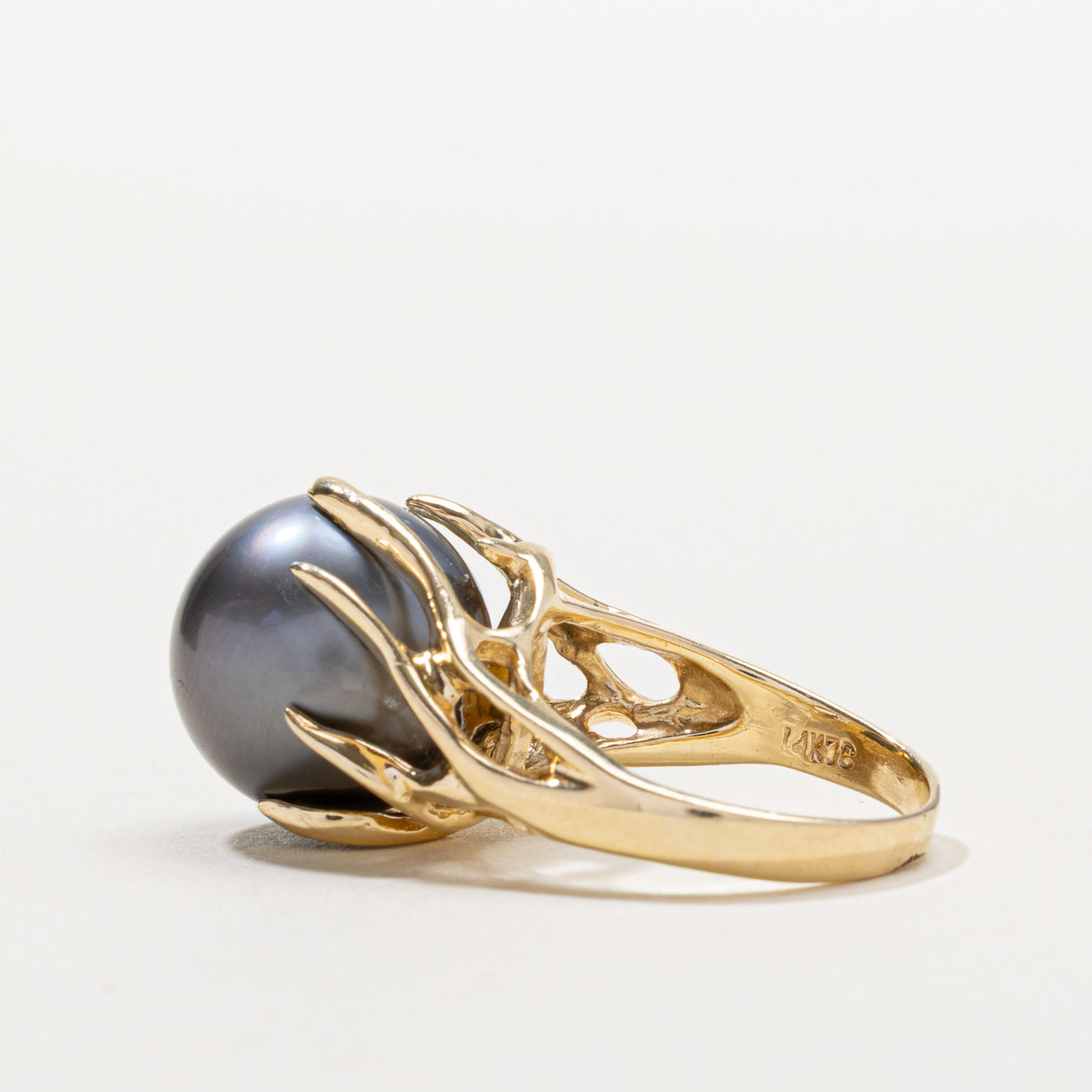14k Black Pearl & Diamond Cocktail Ring | SZ 6.75