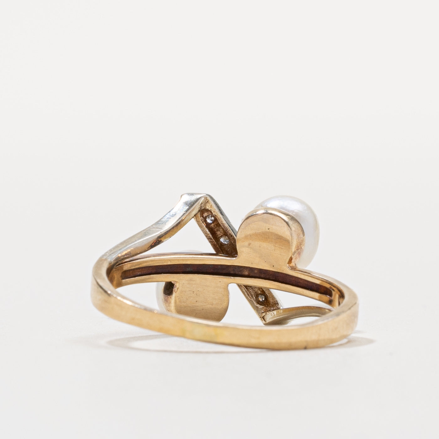 10k Two Stone Pearl & Diamond Bypass Ring | SZ 9.25