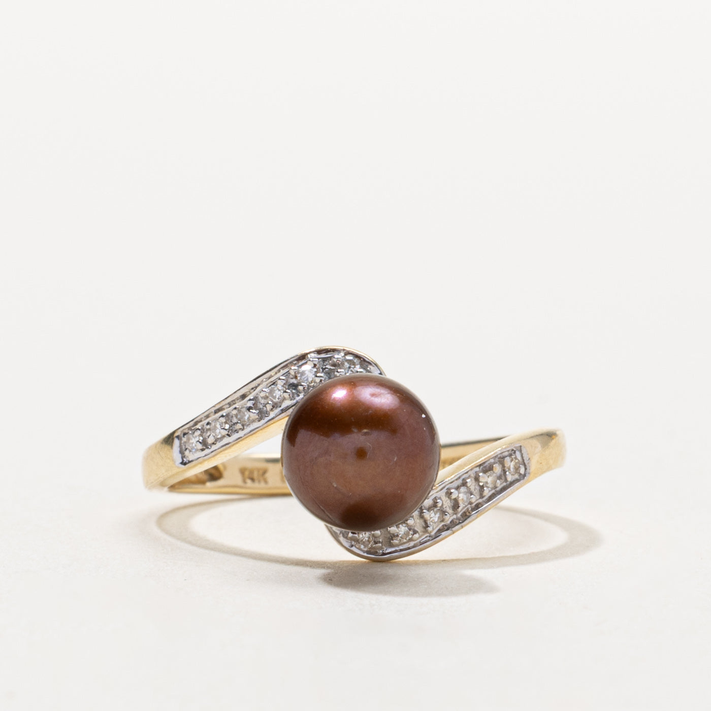 14k Brown Pearl & Diamond Bypass Ring | SZ 7