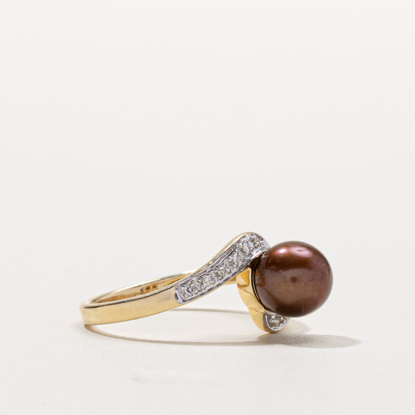 14k Brown Pearl & Diamond Bypass Ring | SZ 7