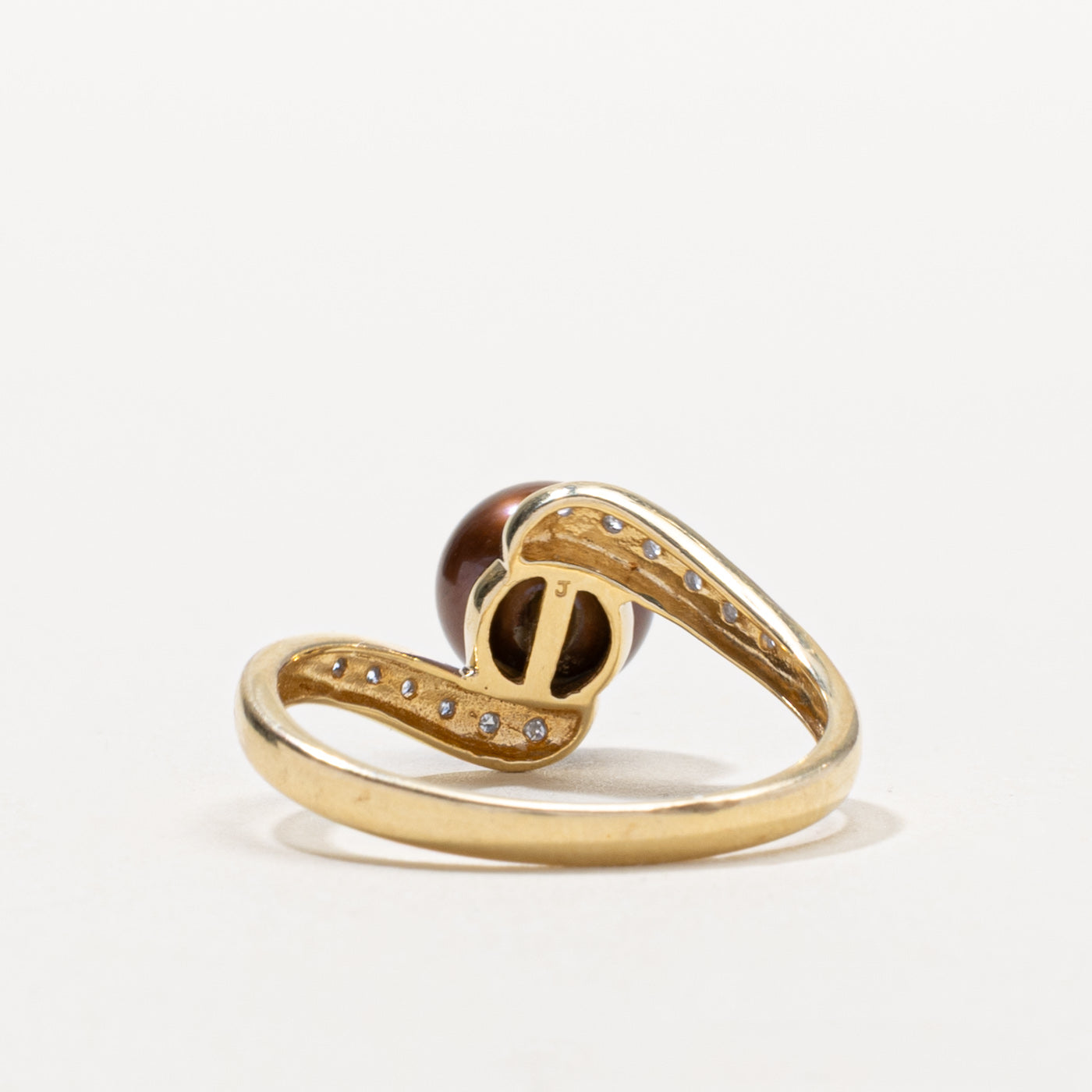 14k Brown Pearl & Diamond Bypass Ring | SZ 7