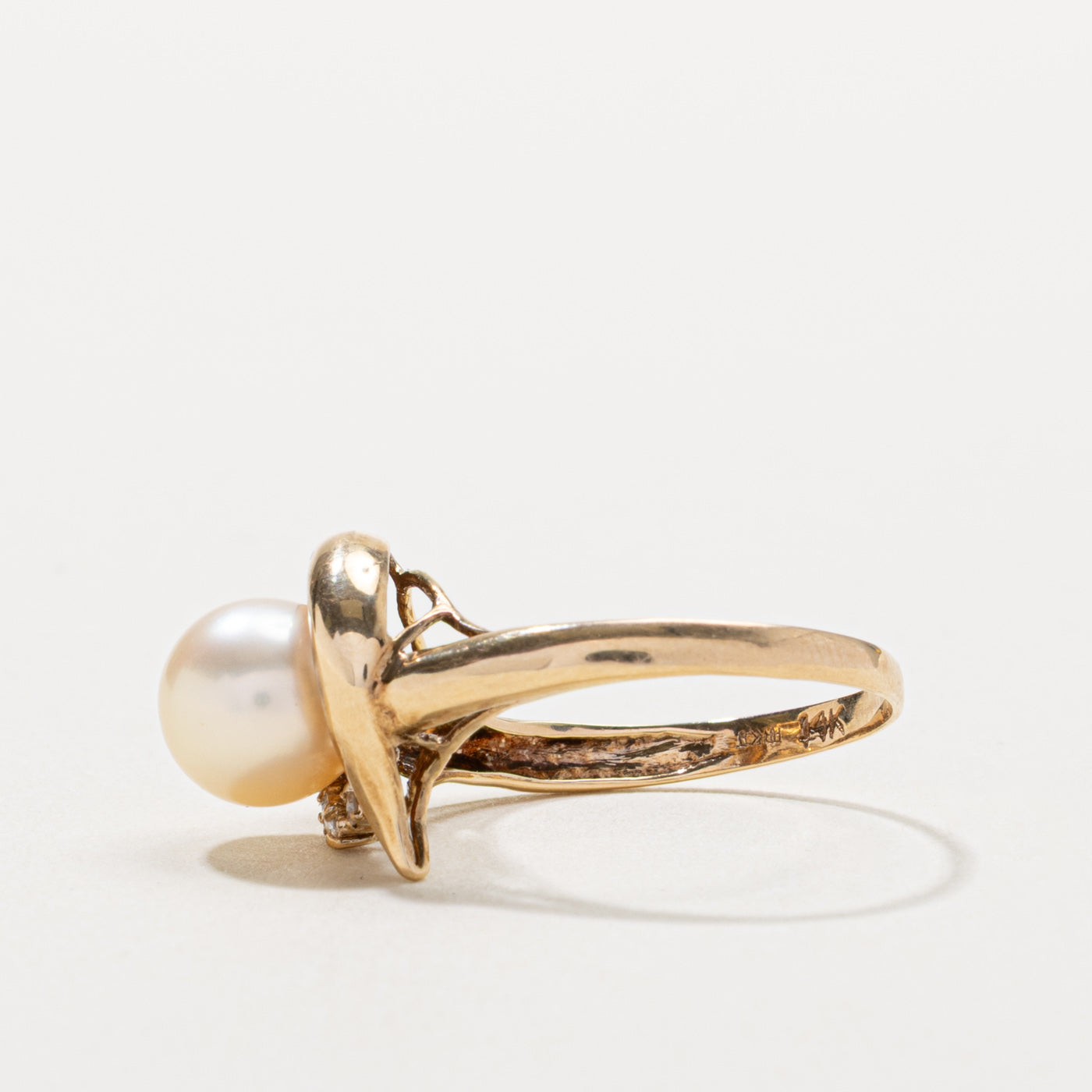 14k Pearl & Diamond Swirl Ring | SZ 7