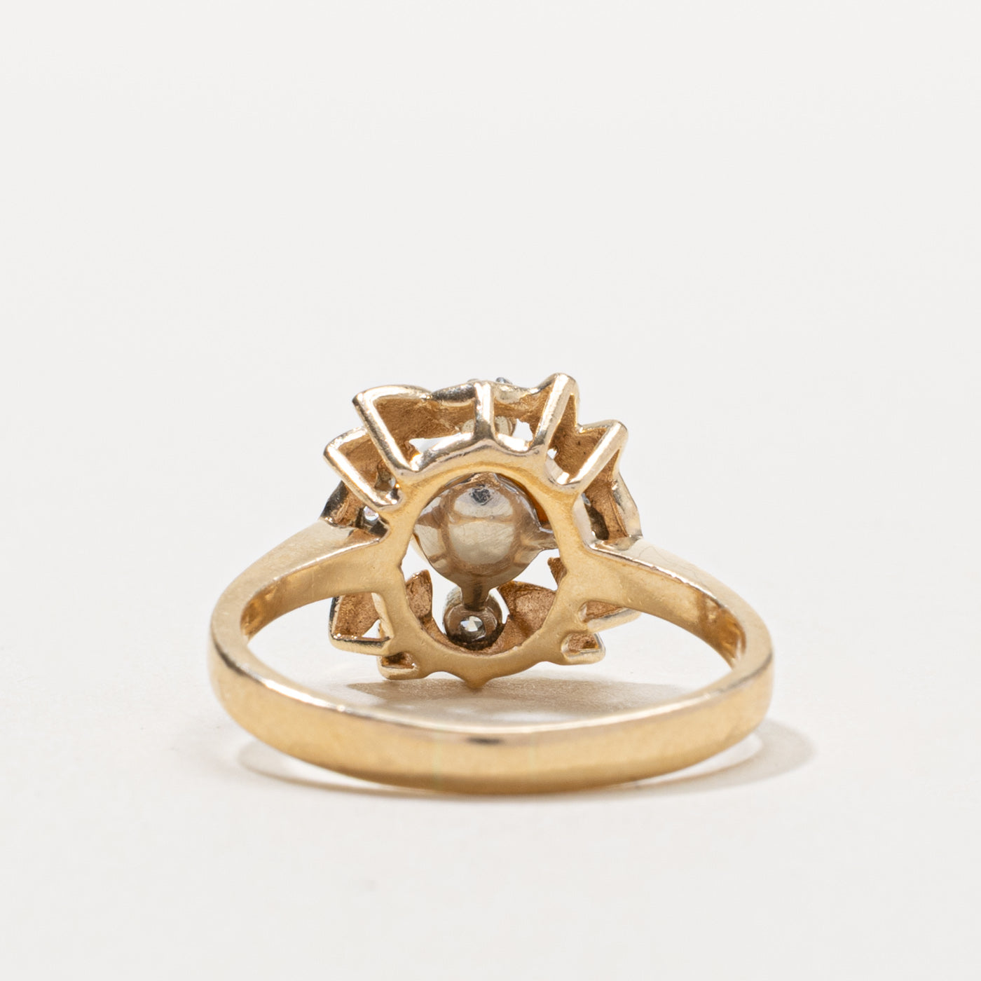 14k Pearl & Diamond Floral Ring | SZ 8