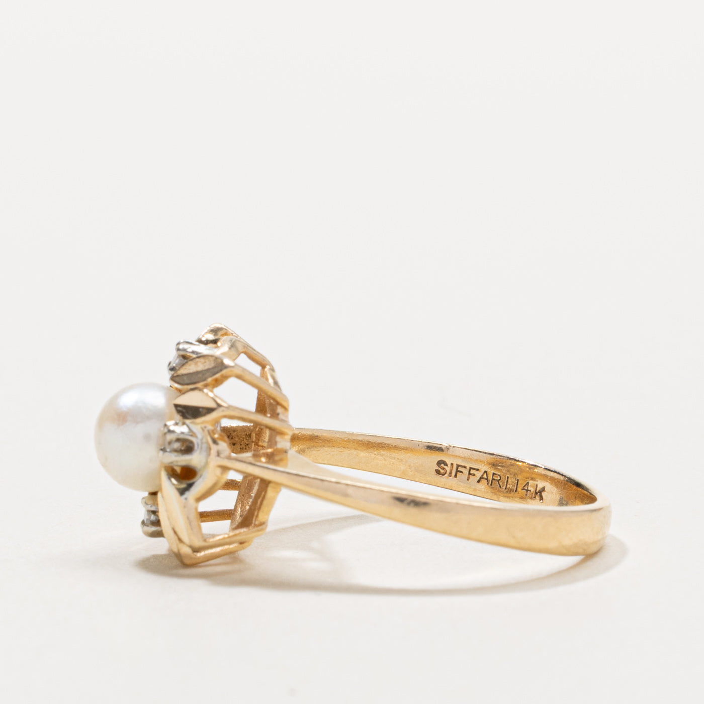 14k Pearl & Diamond Floral Ring | SZ 8