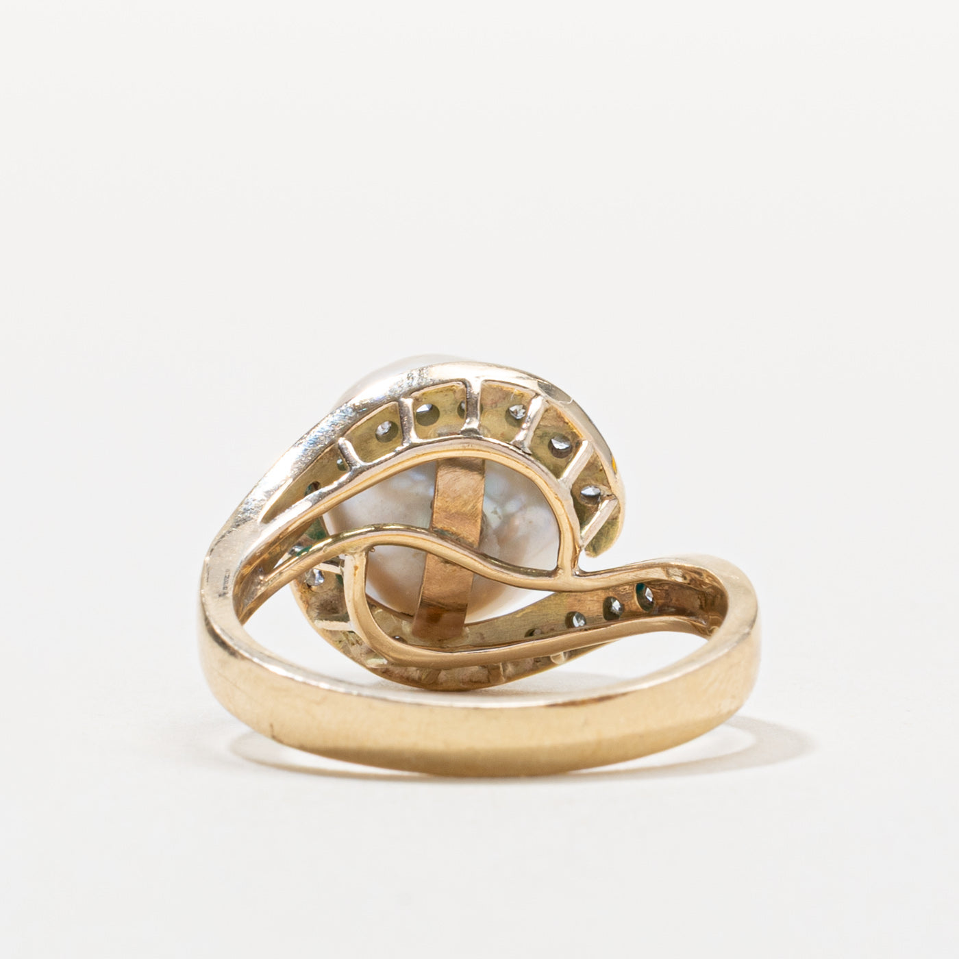 14k Pearl & Diamond Bypass Ring | SZ 8.5